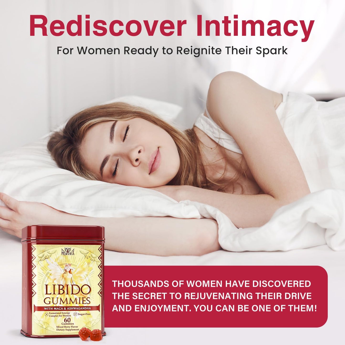Hewvrix Libido Booster for Women with 1500mg Maca & 1000mg Ashwagandha, Vitamin D & B6, 60 Gummies