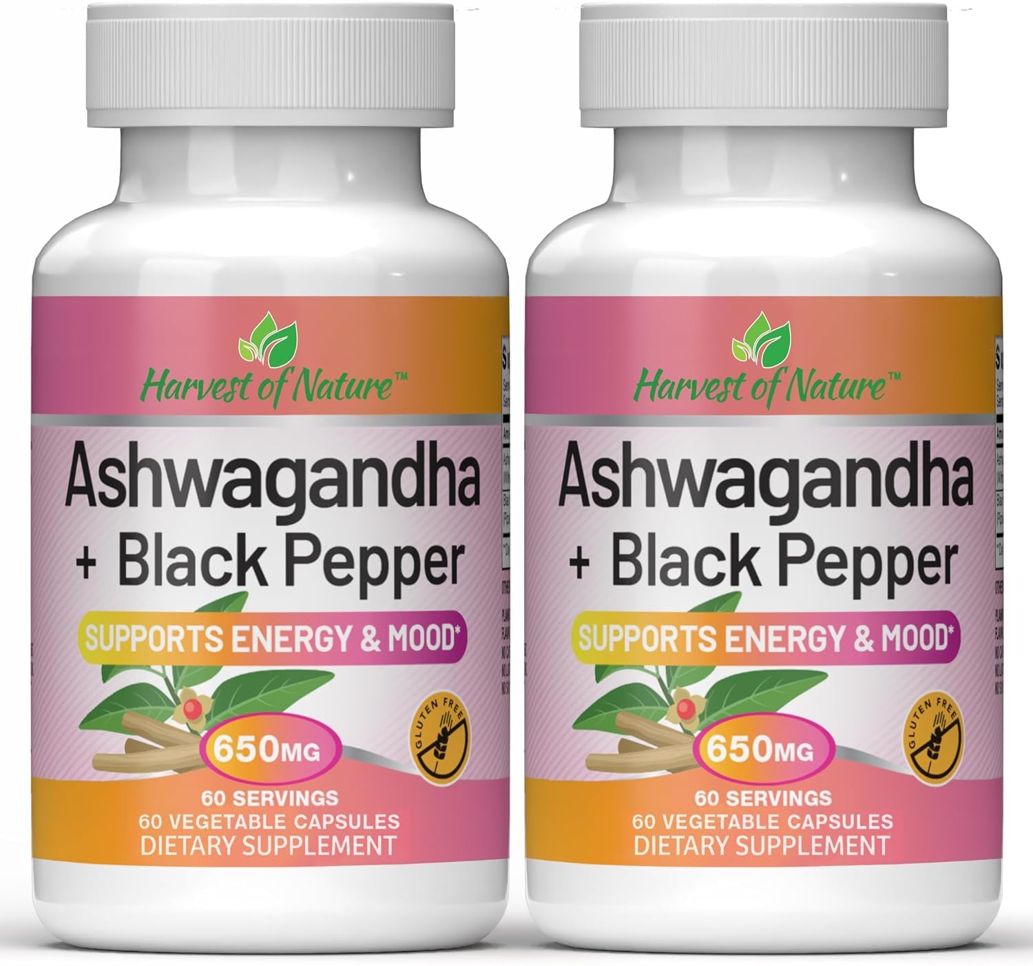 Basic Brands Harvest of Nature Ashwagandha and Black Pepper - Cortisol Reducer, Great for Relaxation, Focus, Mood Support - 120 Capsules