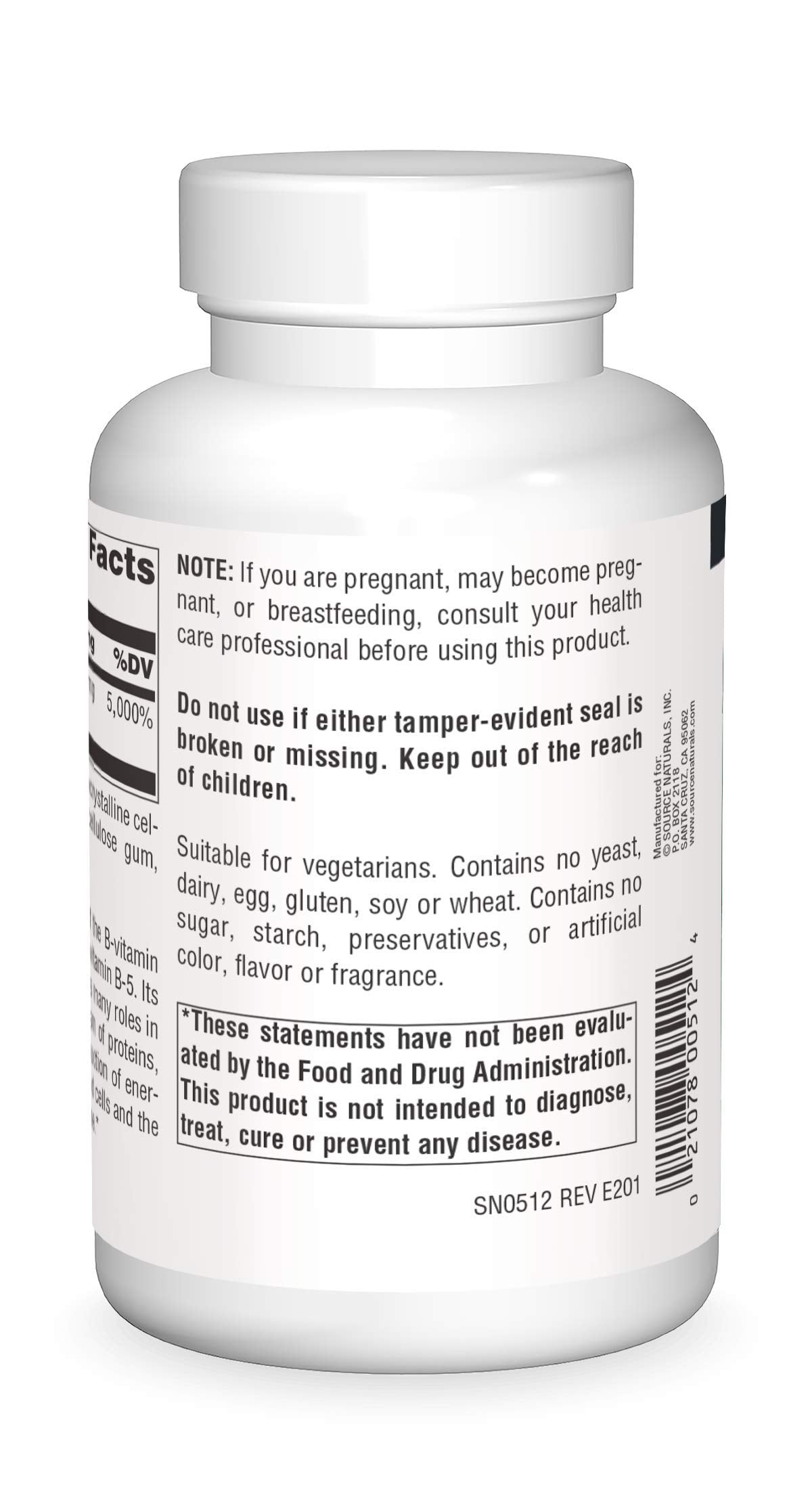 Source Naturals Pantothenic Acid 250 mg Tablets, 250 Count
