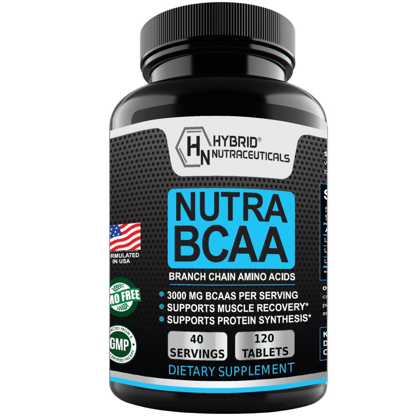 Hybrid Nutraceuticals Nutra BCAA 3000mg Branched Chain Amino Acids Supplements - Sugar Free Pre Workout, Non-GMO, Vegan, 120 Tablets