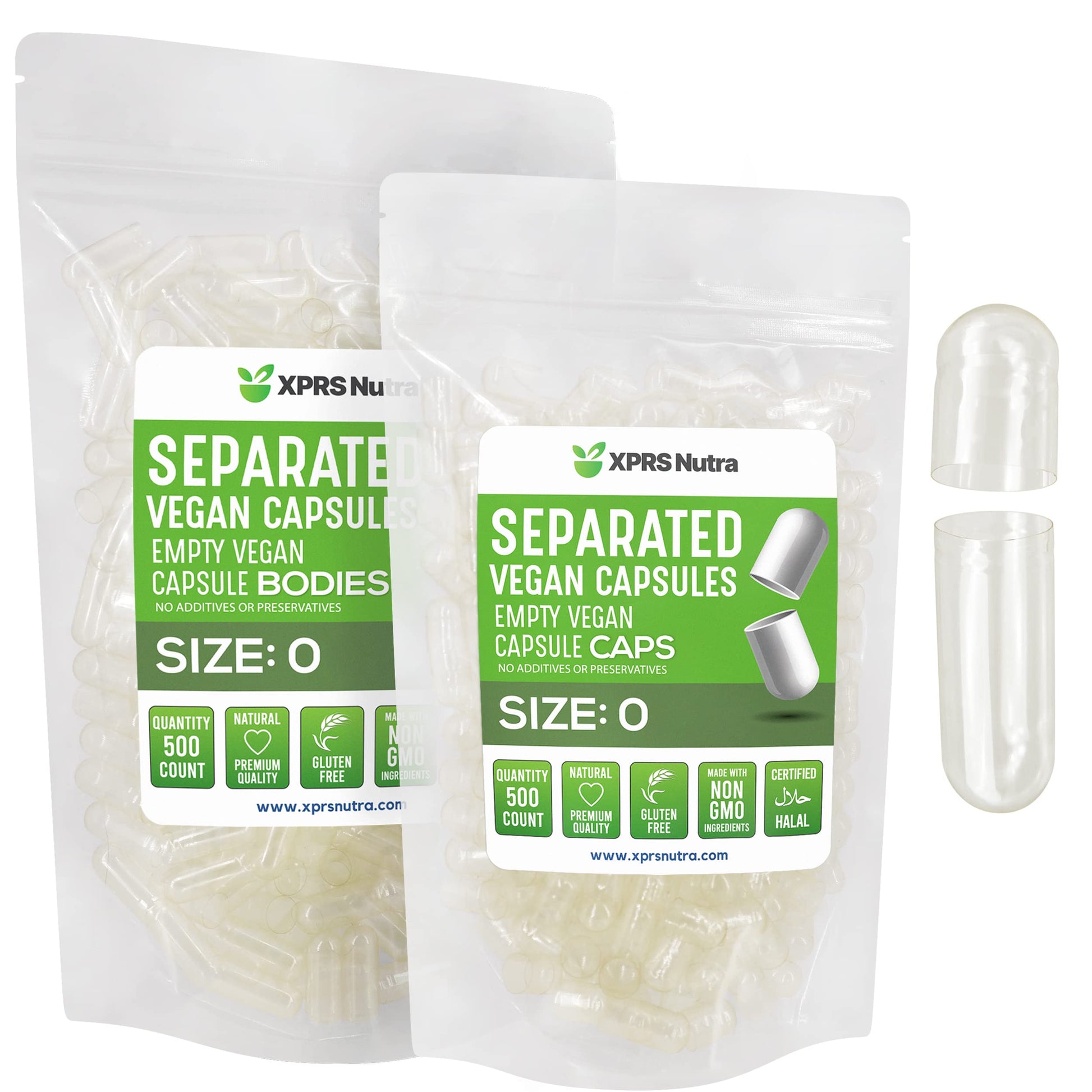 XPRS Nutra Vegan Size 0 Separated Empty Capsules, 500 Count