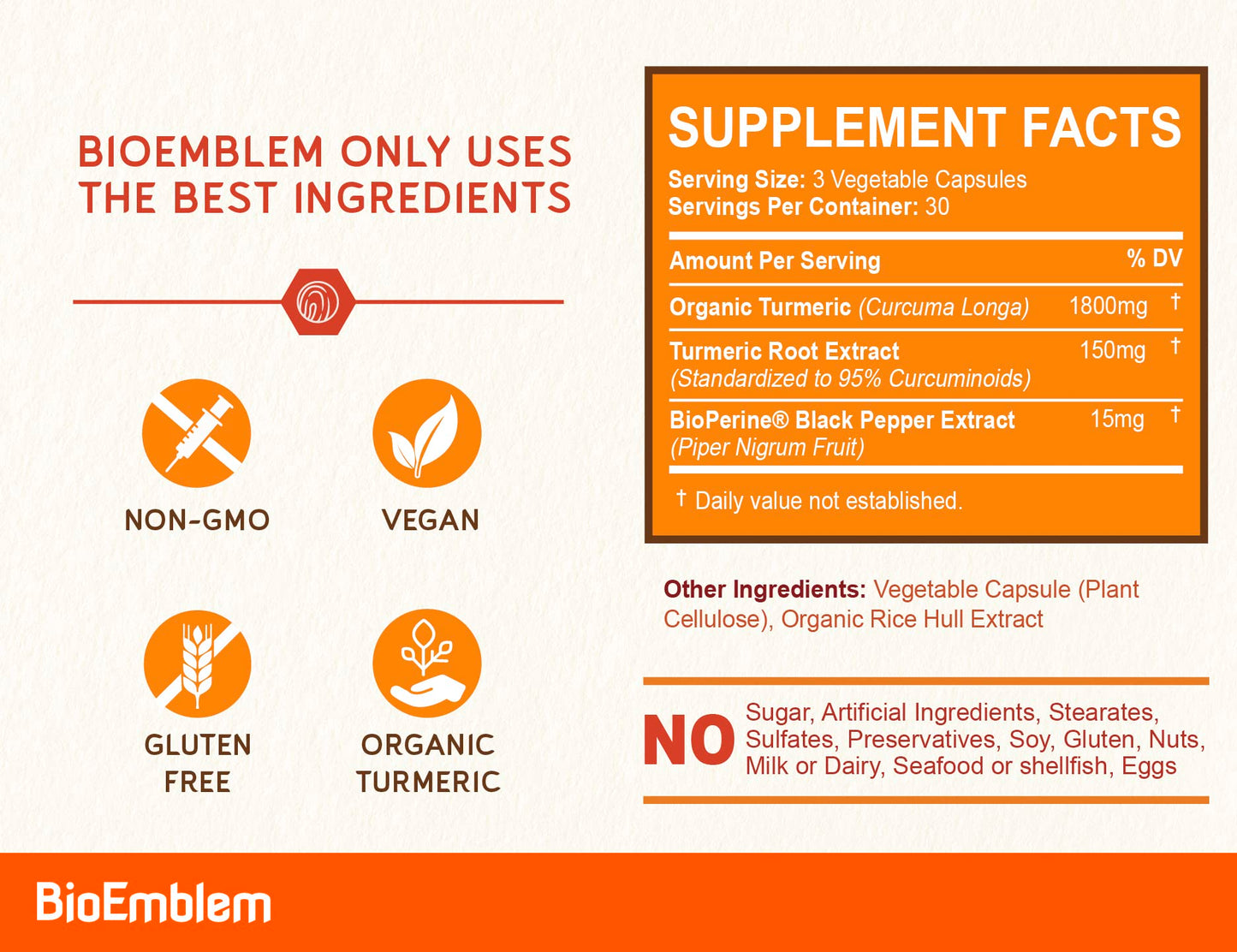 BioEmblem Turmeric Curcumin Supplement with BioPerine Powder, 1