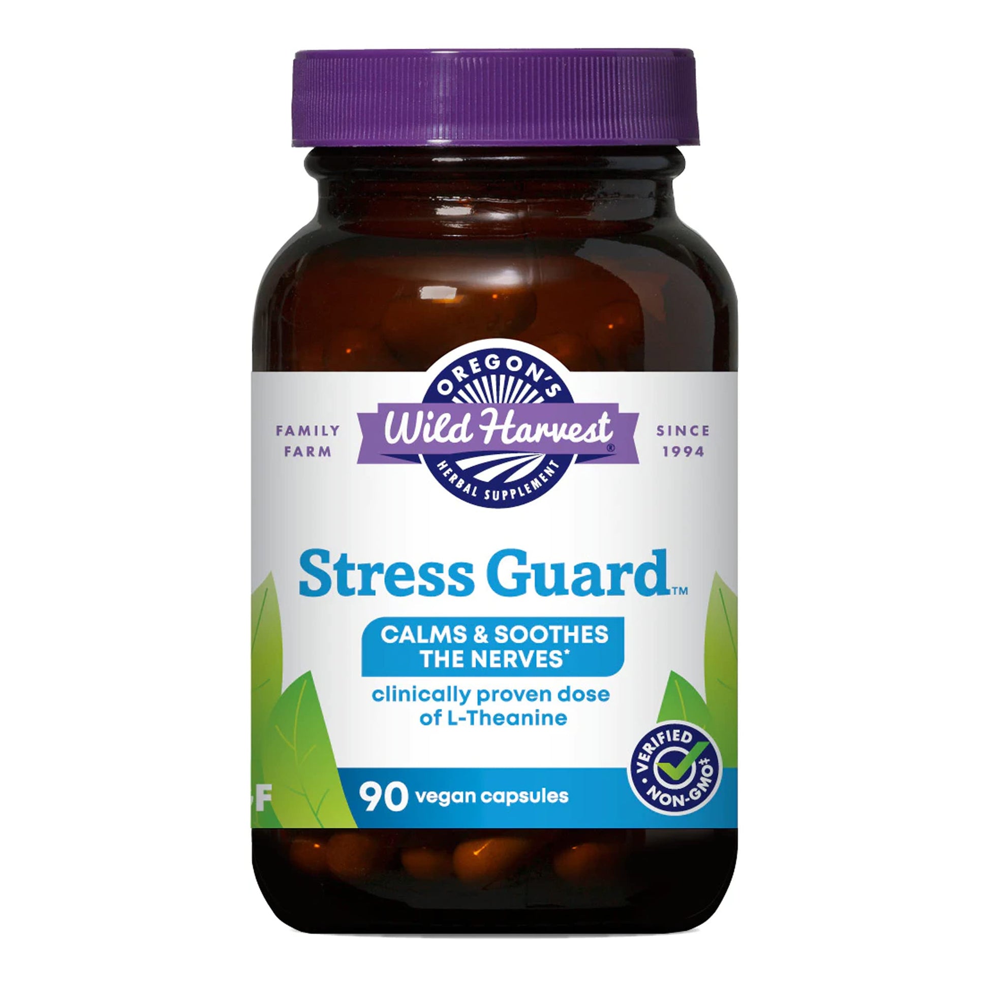 Oregon's Wild Harvest Stress Guard L-Theanine Supplement for Stress Relief Capsules, 90 Count