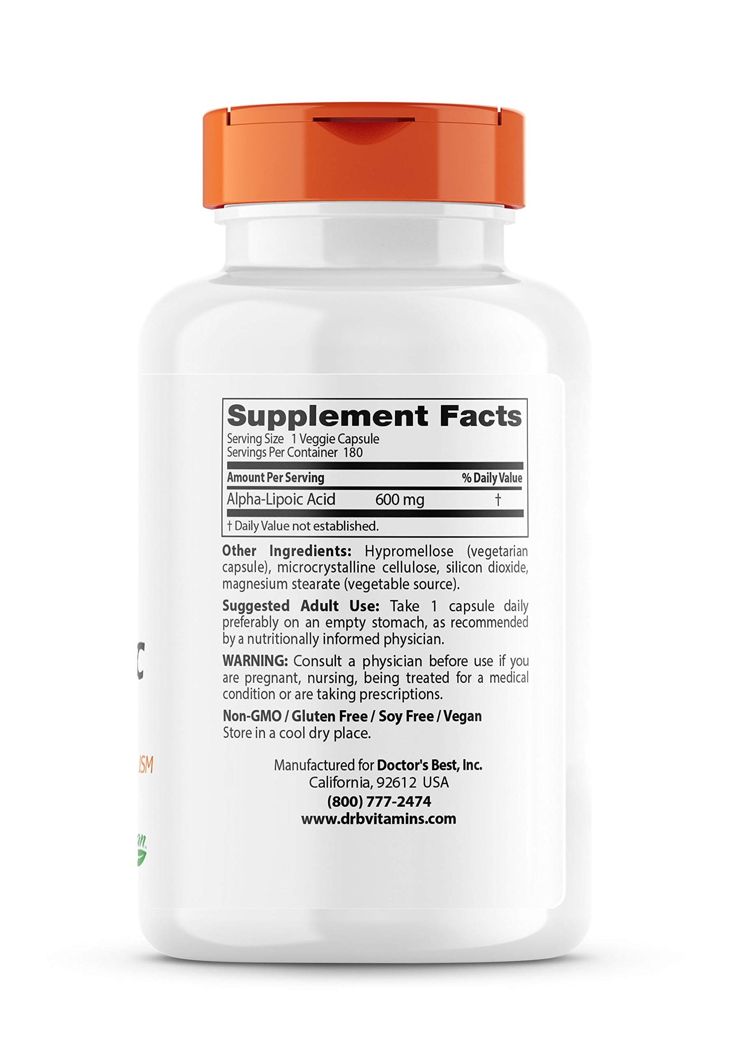 Doctor's Best Alpha-Lipoic Acid 600mg Capsule, 180 Capsules