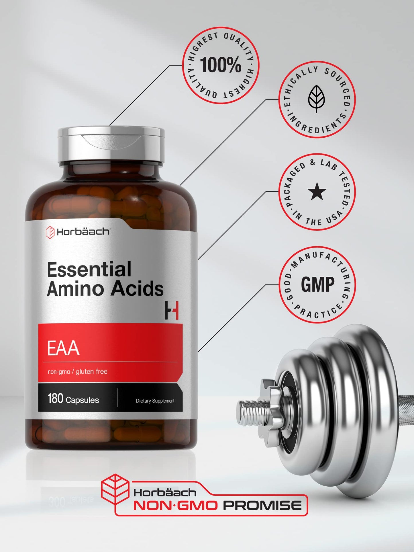 Horbäach Essential Amino Acids Capsules, 180 Count