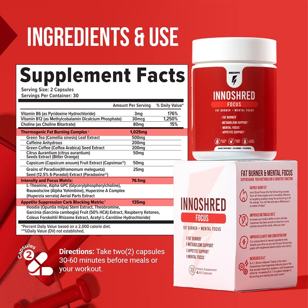 InnoSupps Shred Focus Day Time Fat Burner Capsule, 60 Capsules