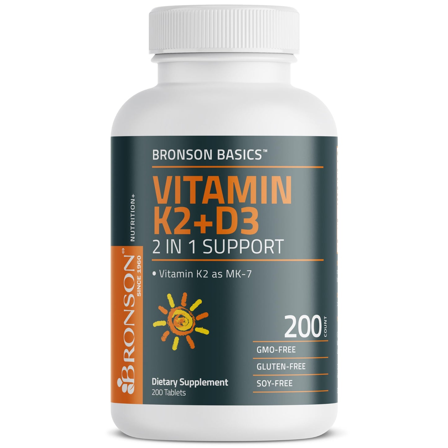 Bronson Vitamin K2 D3 (MK7) Supplement 2-in-1 D3 & K2 Complex Tablet, 200 Tablets