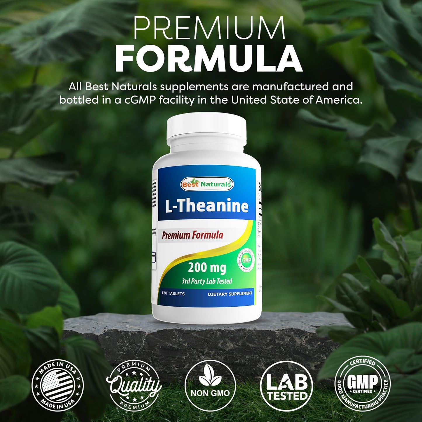 Best Naturals L-Theanine 200mg per Tablet (400mg per 2 Tablets) - Promotes Relaxation Without Drowsiness - 120 Vegetarian Tablets