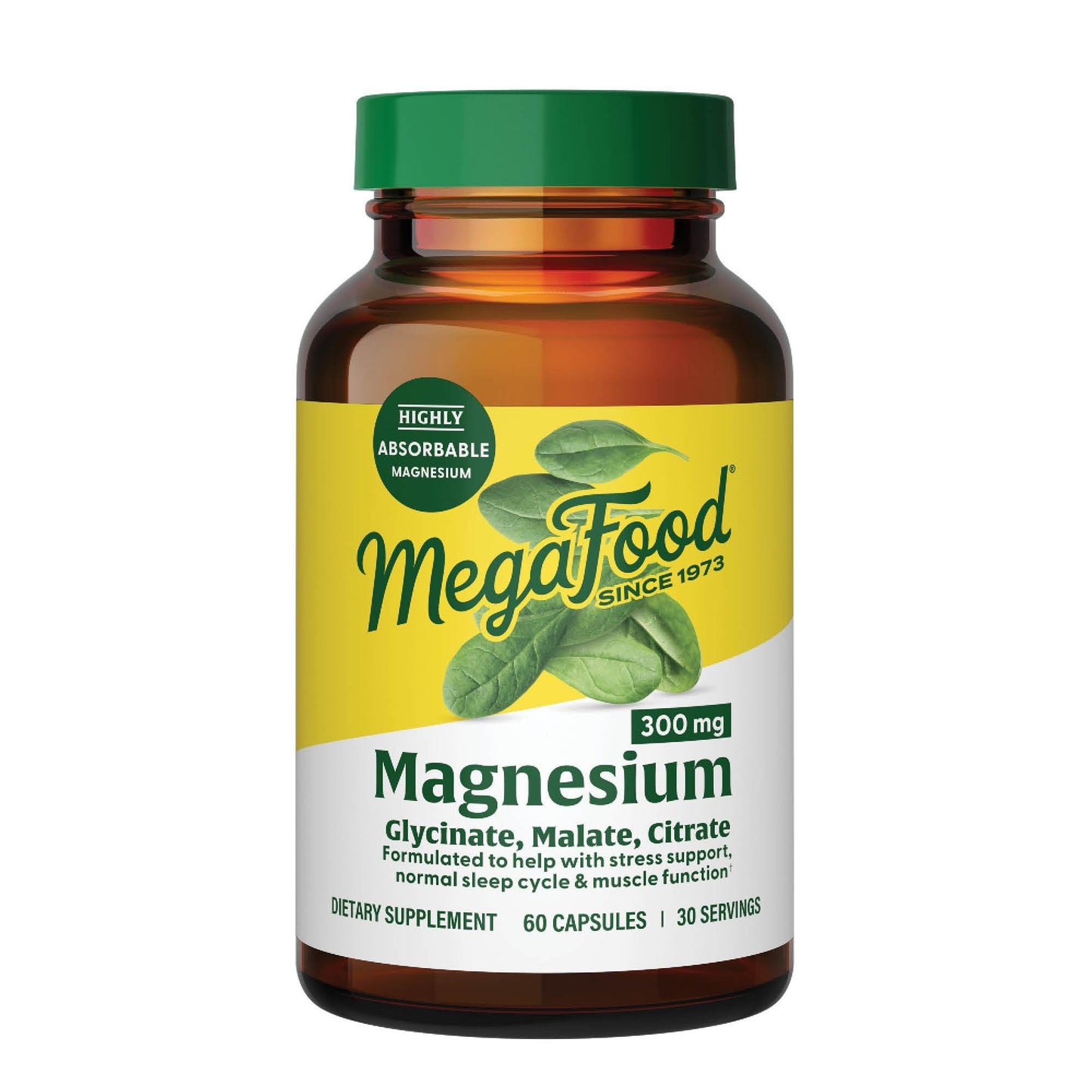 MegaFood Magnesium Glycinate, Citrate, Malate 300mg Supplement, Triple Magnesium Complex, 60 Capsules