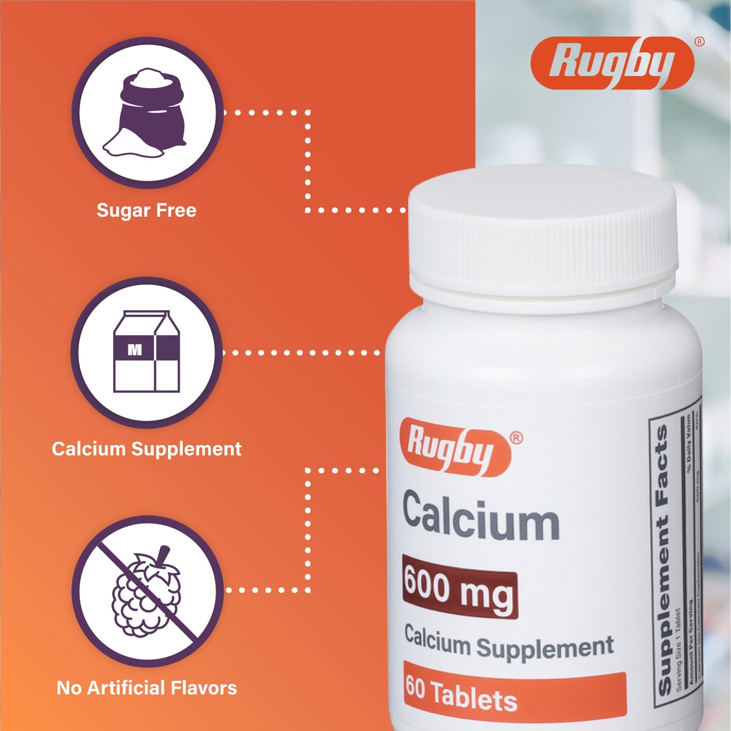 Rugby Laboratories Calcium 600 mg, 180 Tablets