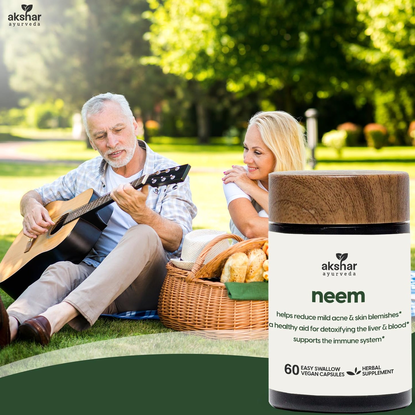 AKSHAR Neem Extract and Neem Leaf Powder Capsules, 60 Count