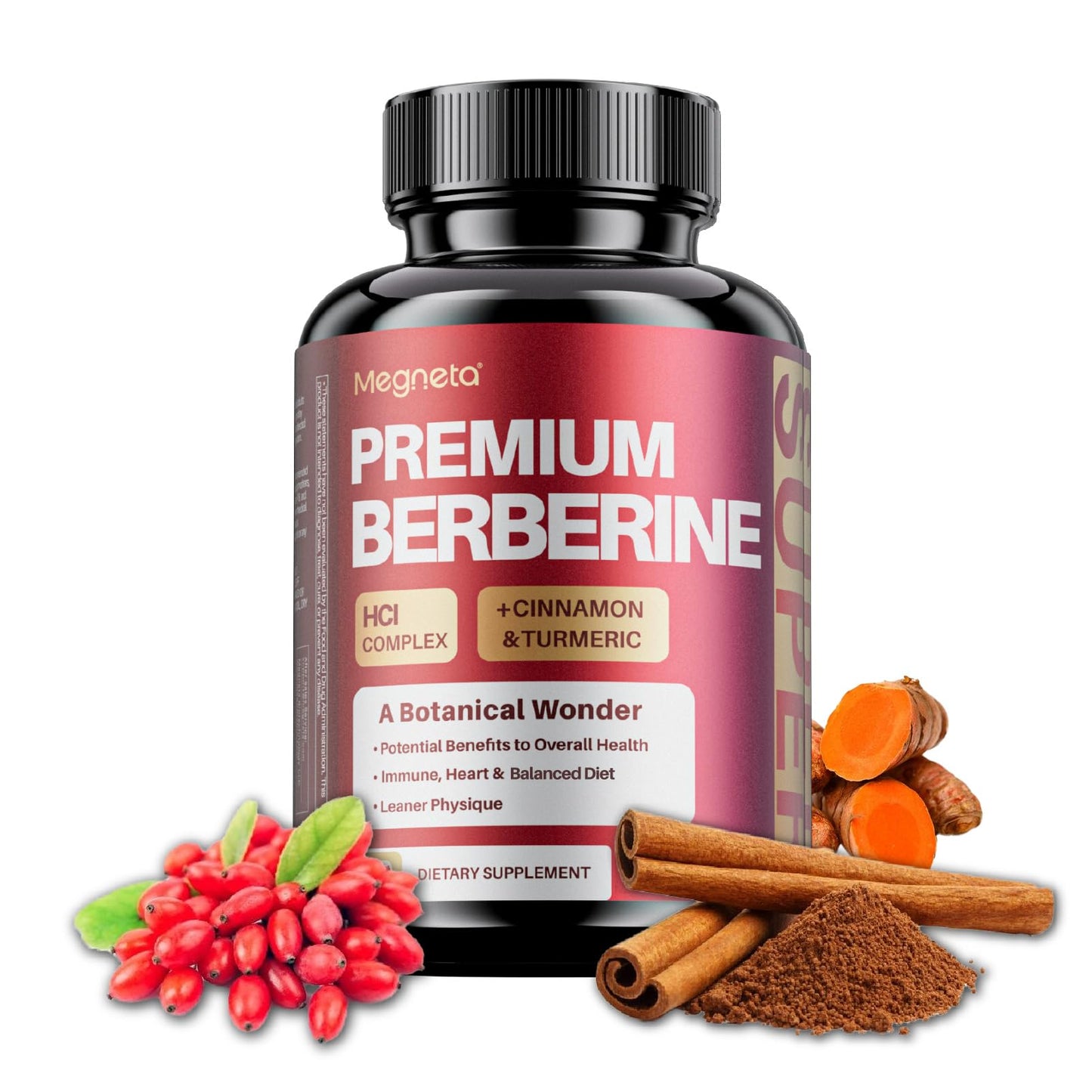 MEGNETA Berberine HCl Complex with Cinnamon and Turmeric Capsules, 60 Count
