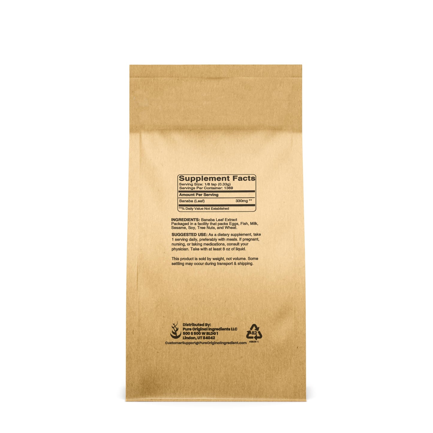 PURE ORIGINAL INGREDIENTS Banaba Leaf Powder 16 Ounce Non-GMO