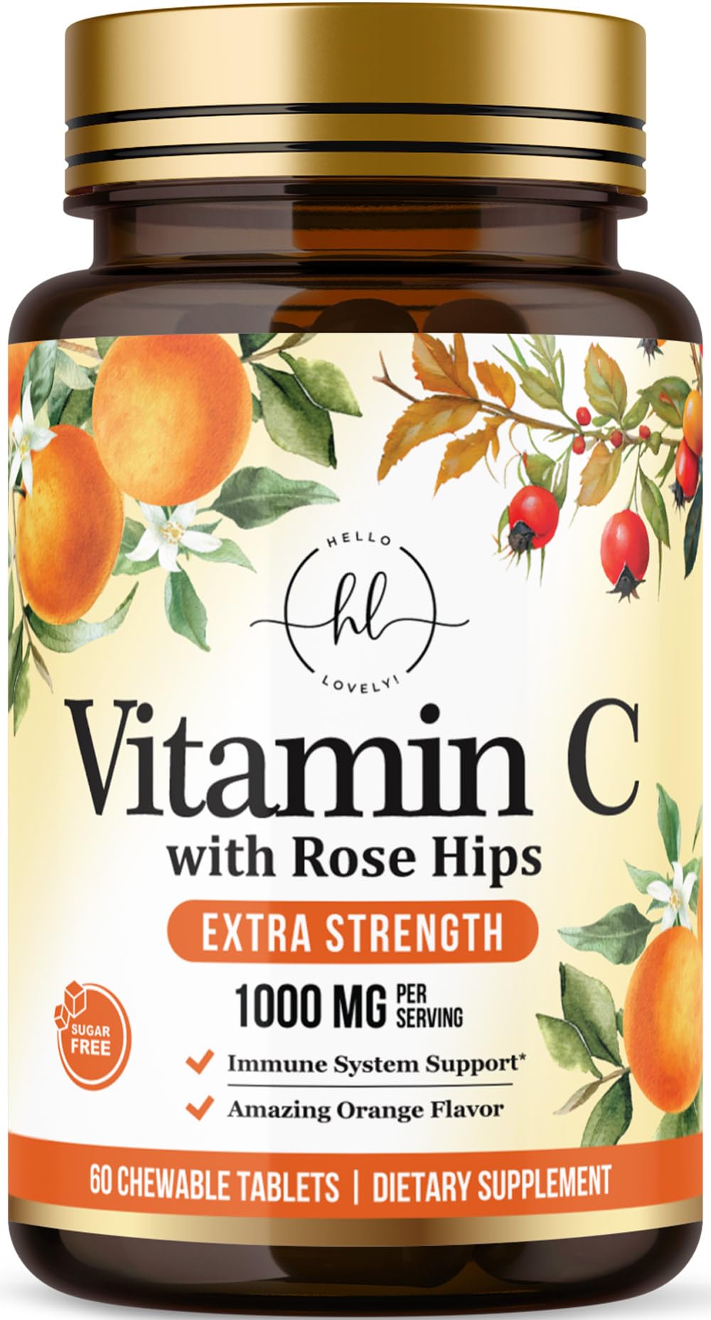 Hello Lovely! Vitamin C 1000mg Chewable Pills, 60 Count