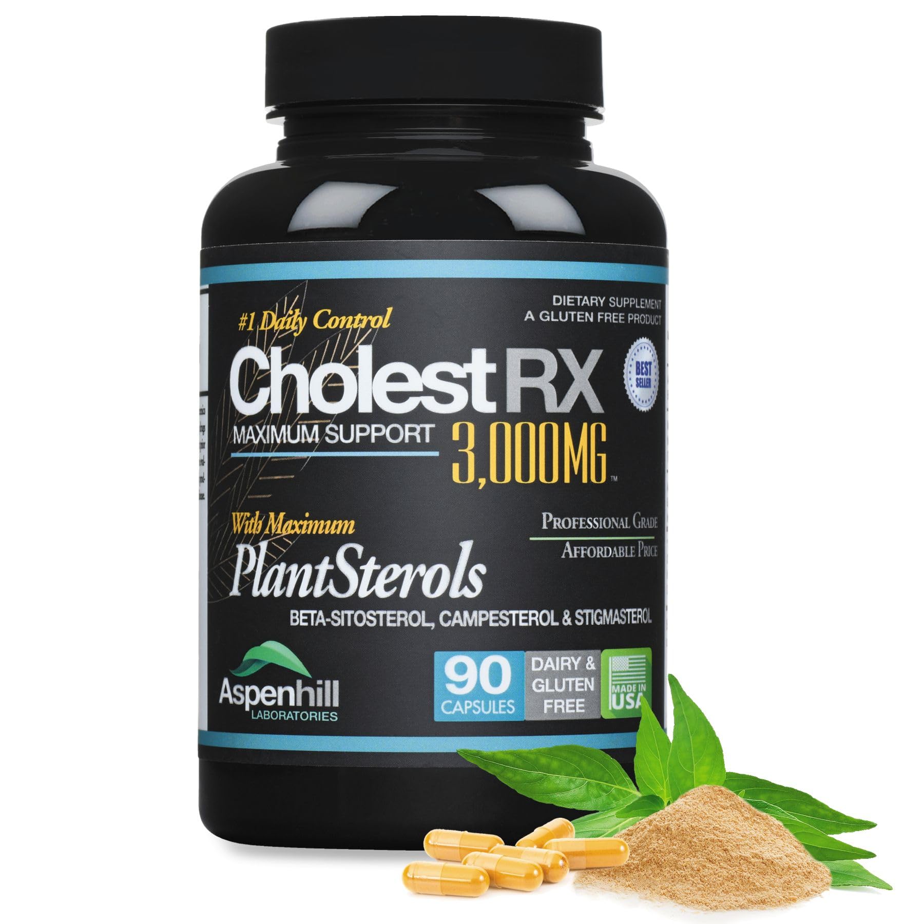 Aspenhill Laboratories Triple Strength PhytoSterol Complex - CholestRX - Beta-Sitosterol - 3,000mg for Maximum Support, Gluten Free, 90 Capsules