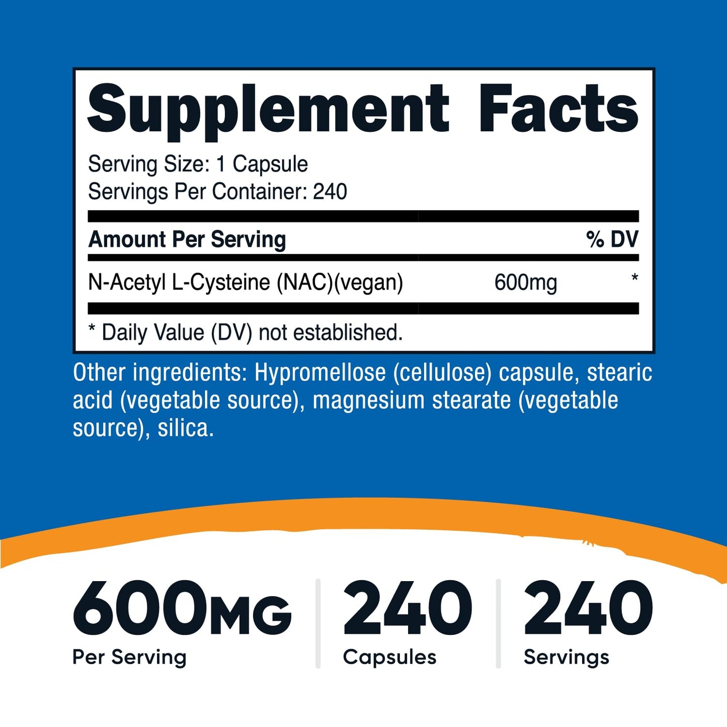 Nutricost N-Acetyl L-Cysteine (NAC) 600mg Capsules, 240 Count