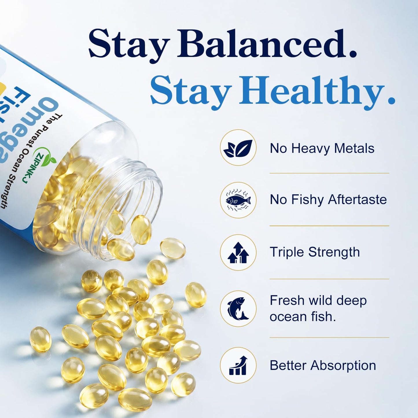 ZIPINKJ Omega-3 Fish Oil Supplements Softgel 150 Count