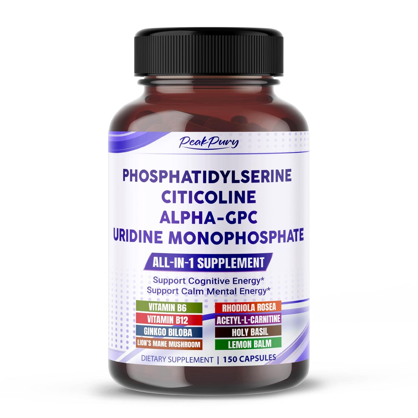 PEAKPURY All-in-1 Phosphatidylserine, Citicoline, Alpha-GPC & Uridine Supplement Capsules, 150 Count
