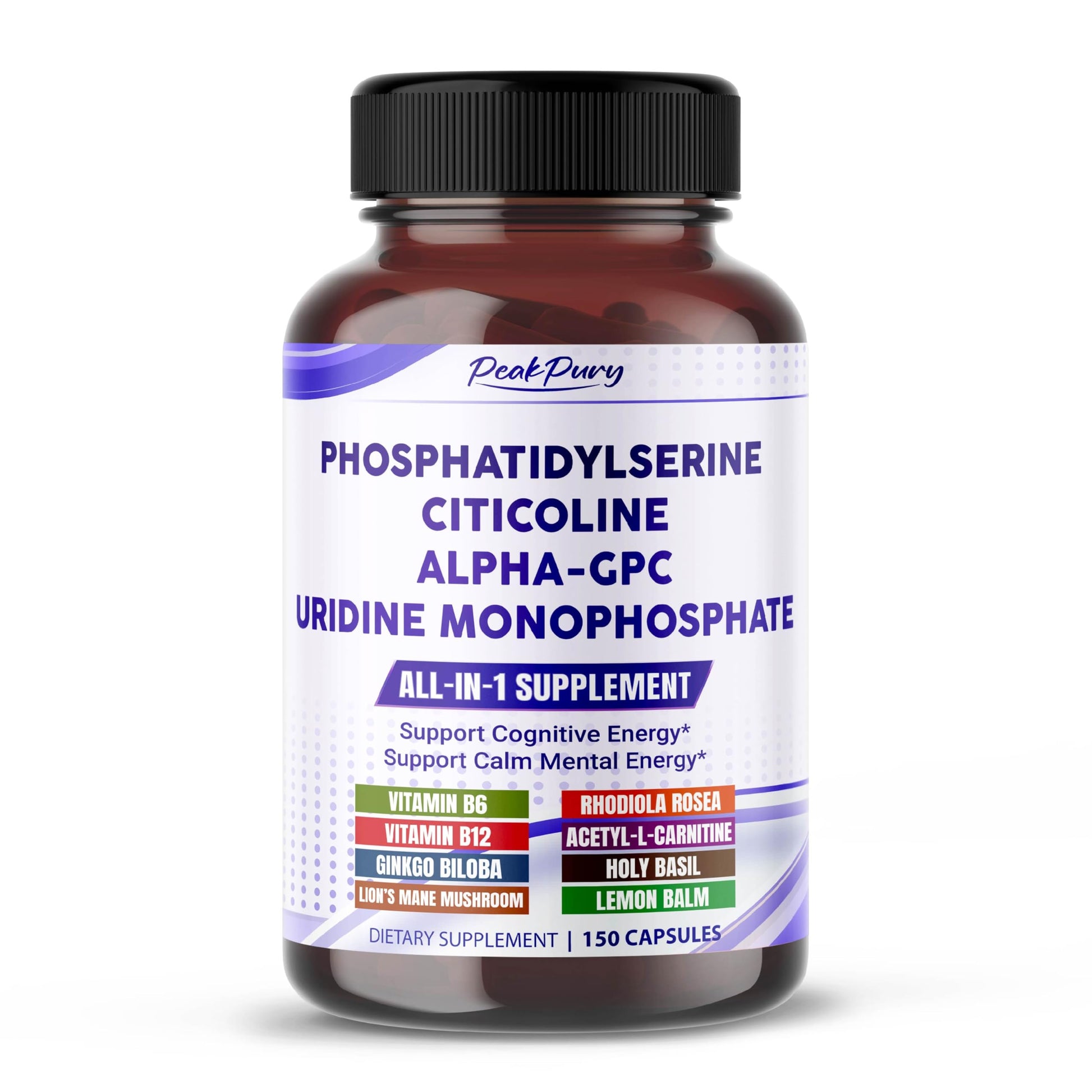 PEAKPURY All-in-1 Phosphatidylserine, Citicoline, Alpha-GPC & Uridine Supplement Capsules, 150 Count