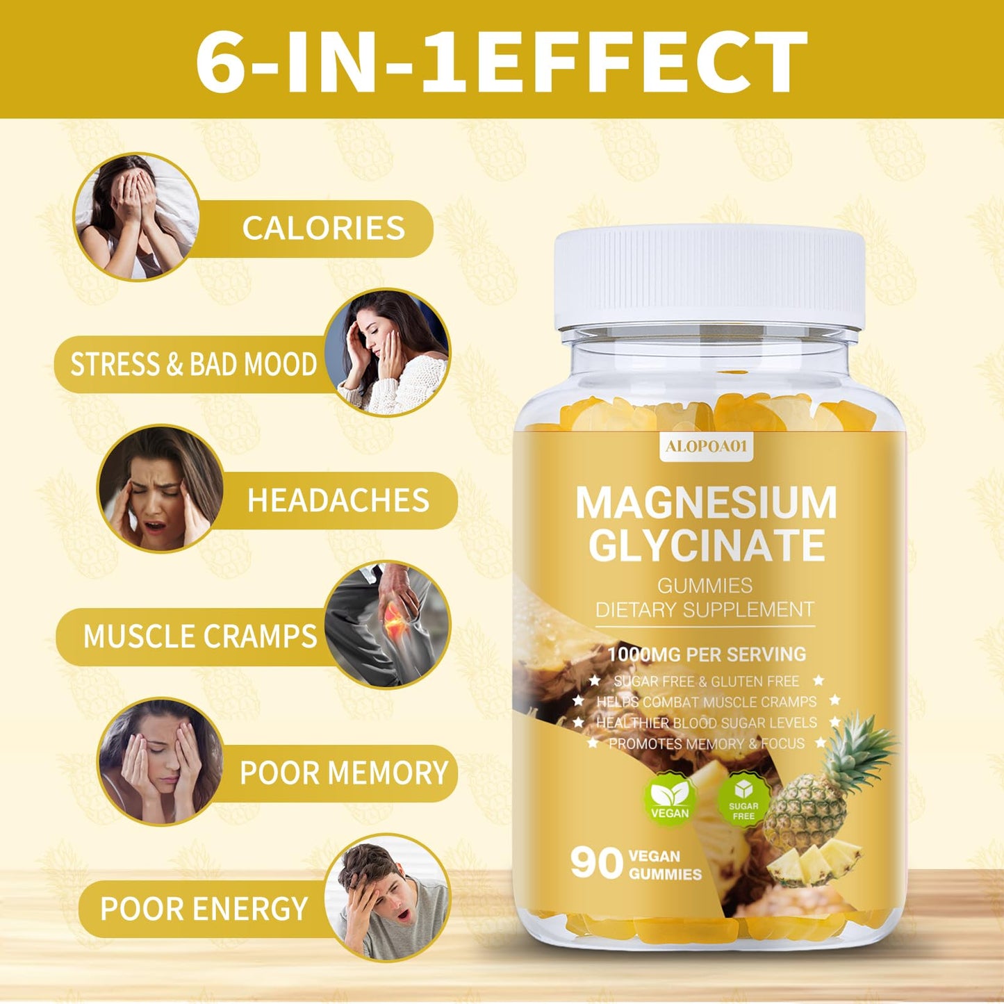 ALOPOA01 Magnesium Glycinate Gummies 1000mg, 90 Count