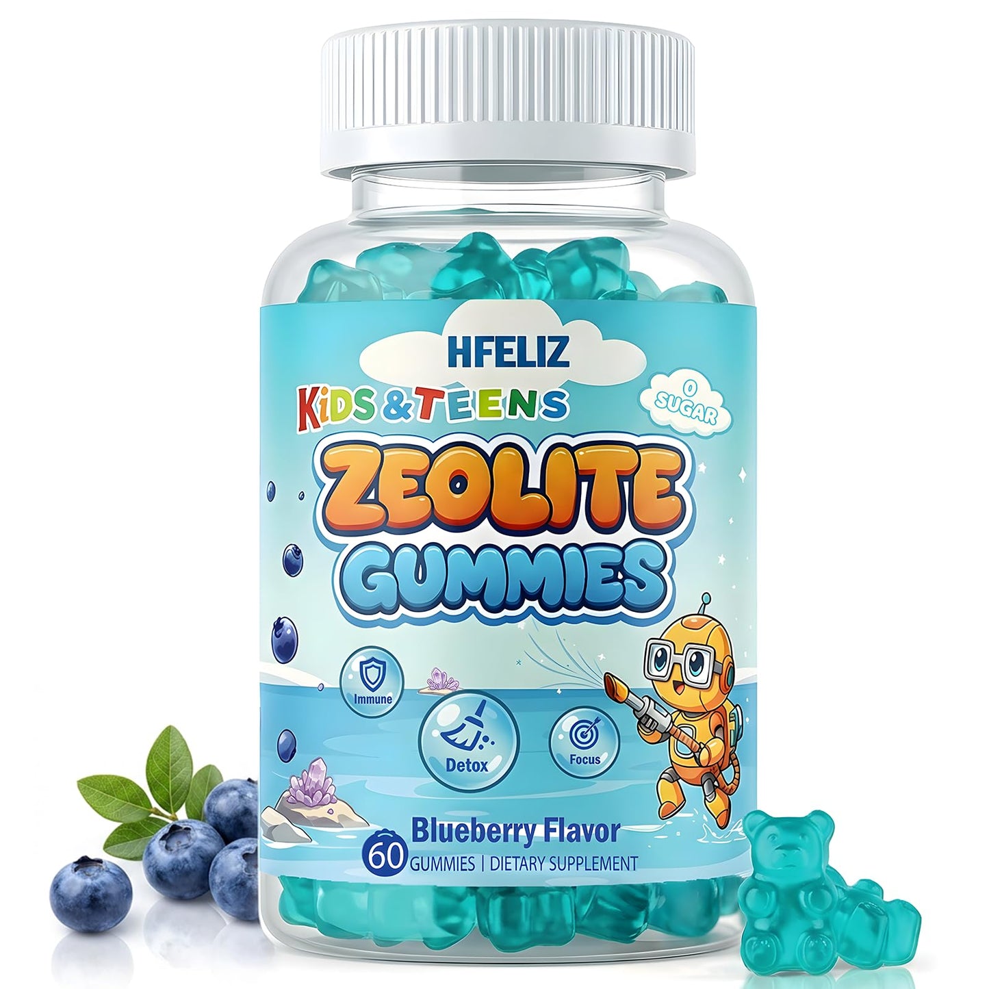 HFELIZ Zeolite Detox Gummies for Kids, Sugar-Free Cleanse Support, 60 Count