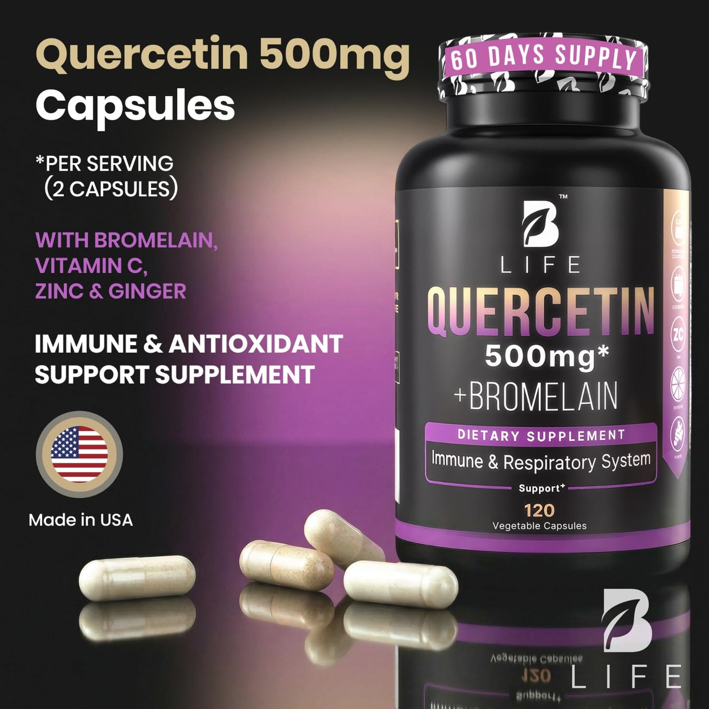 B Life Company Quercetin 500mg Capsule, 120 Capsules