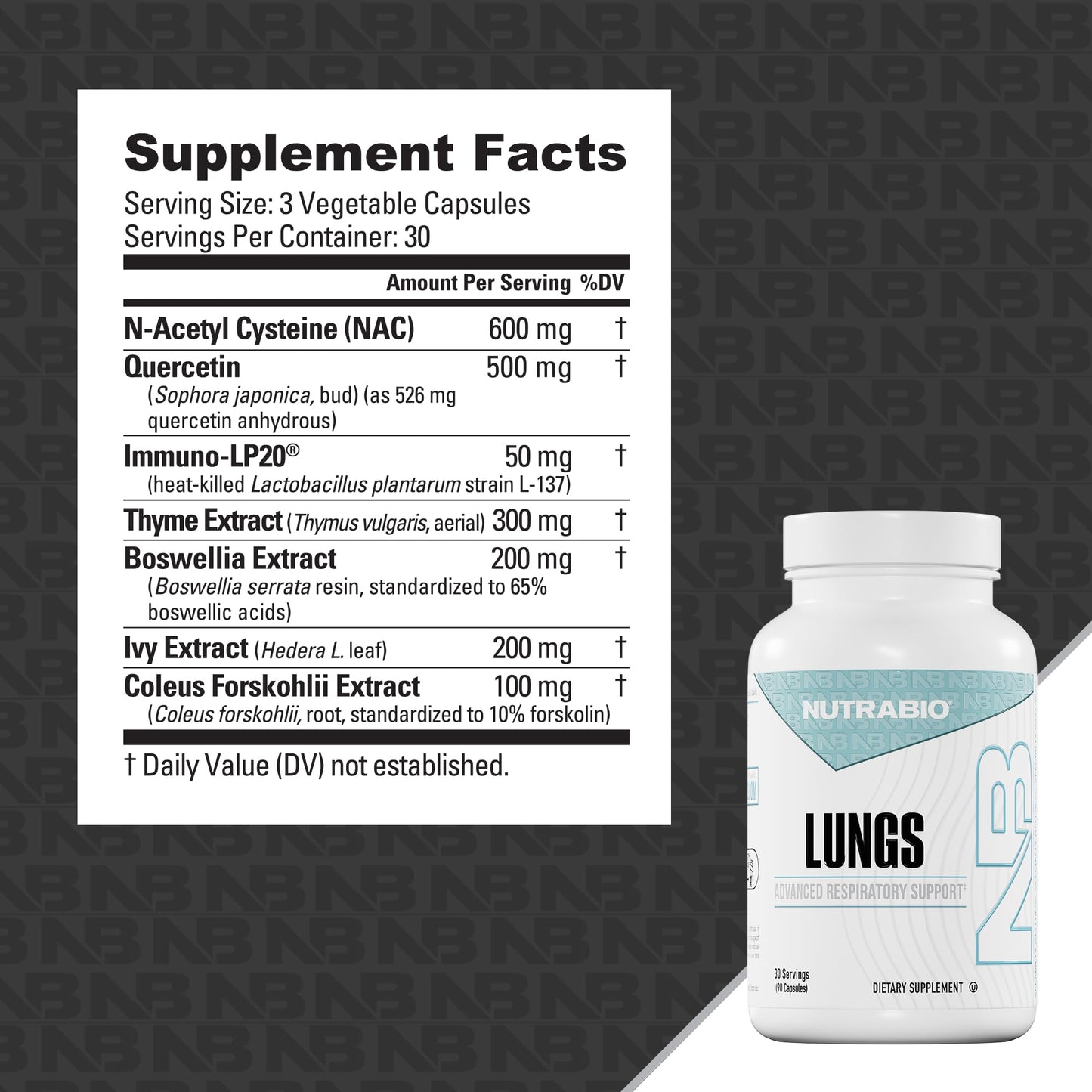 NutraBio Lungs Supplement Immuno-LP20 and Natural Extracts for Respiratory & Immune Health Capsules 90