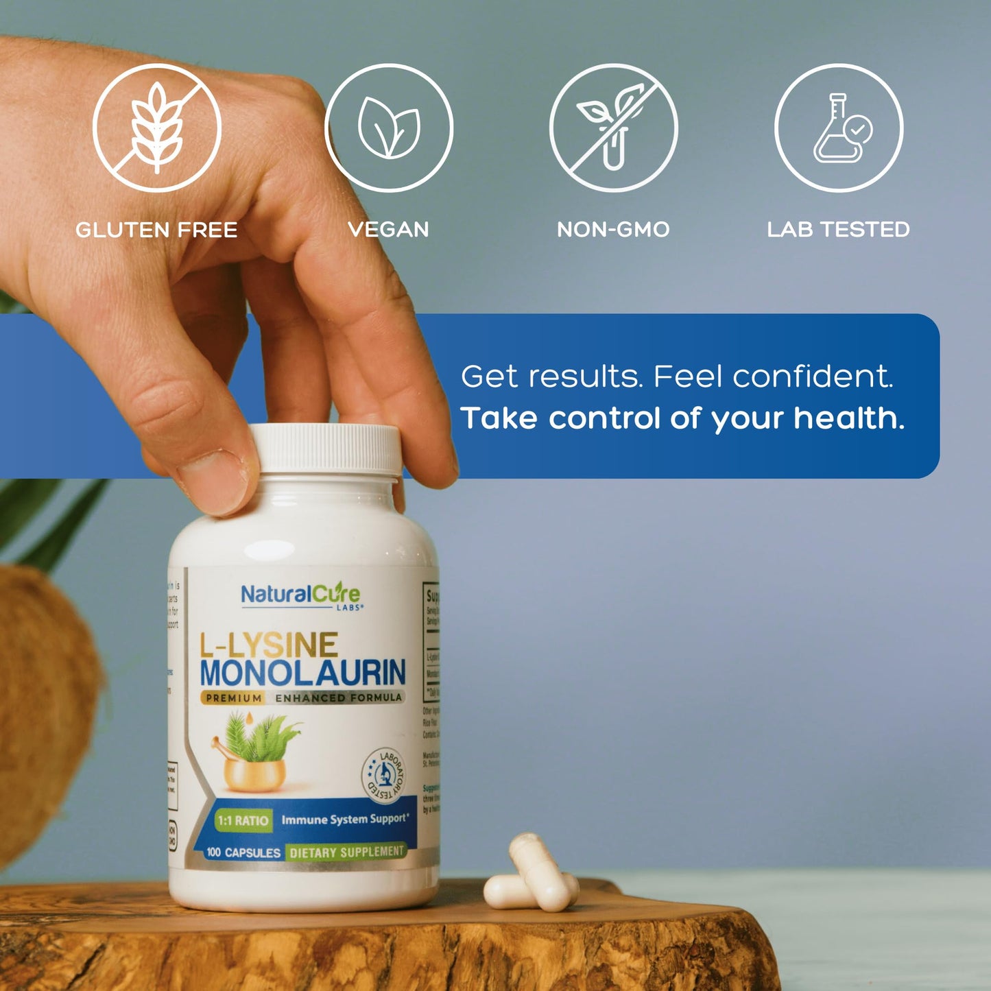 Natural Cure Labs L-Lysine with Monolaurin 600mg 1:1 Ratio Capsules, 100 Count
