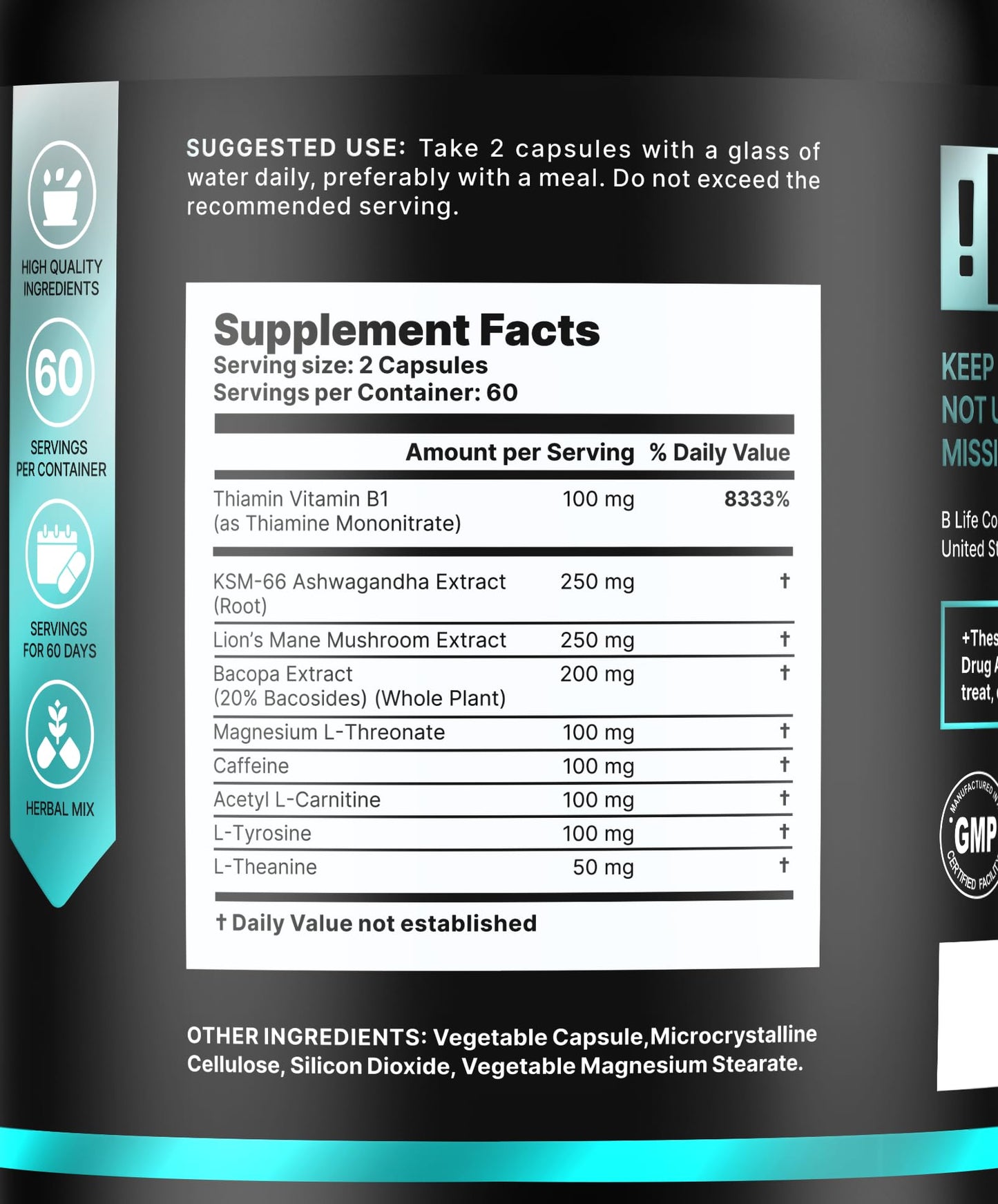 B Life Company Lion’s Mane Mushroom Capsules 120 Count