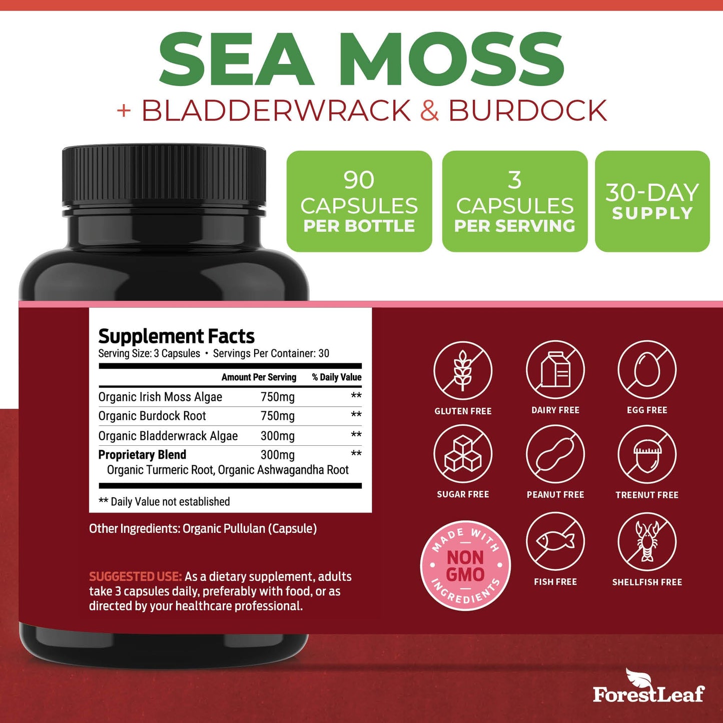 ForestLeaf Organic Irish Sea Moss Capsules 90 Count