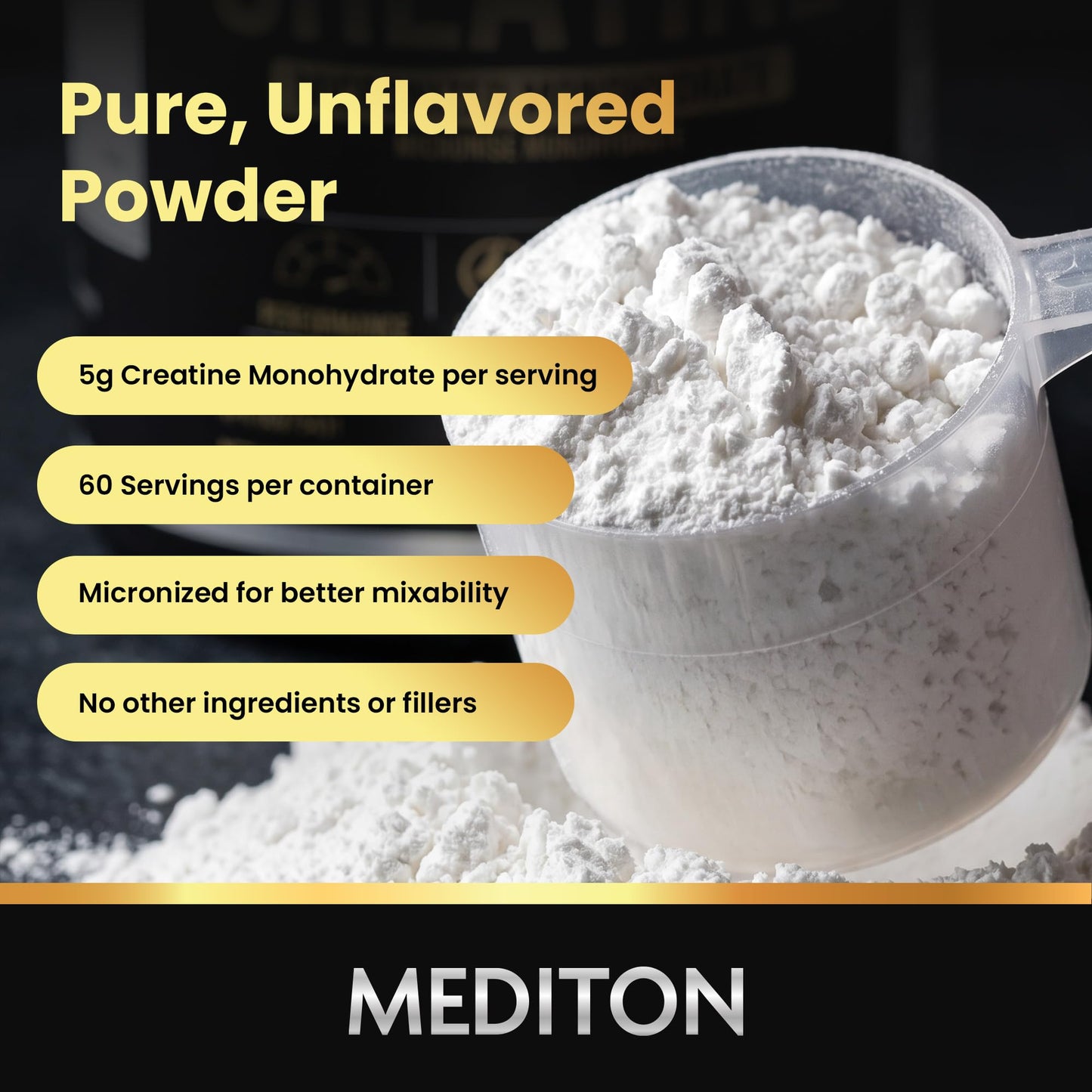 MEDITON Pure Micronized Creatine Monohydrate Powder, 60 Servings