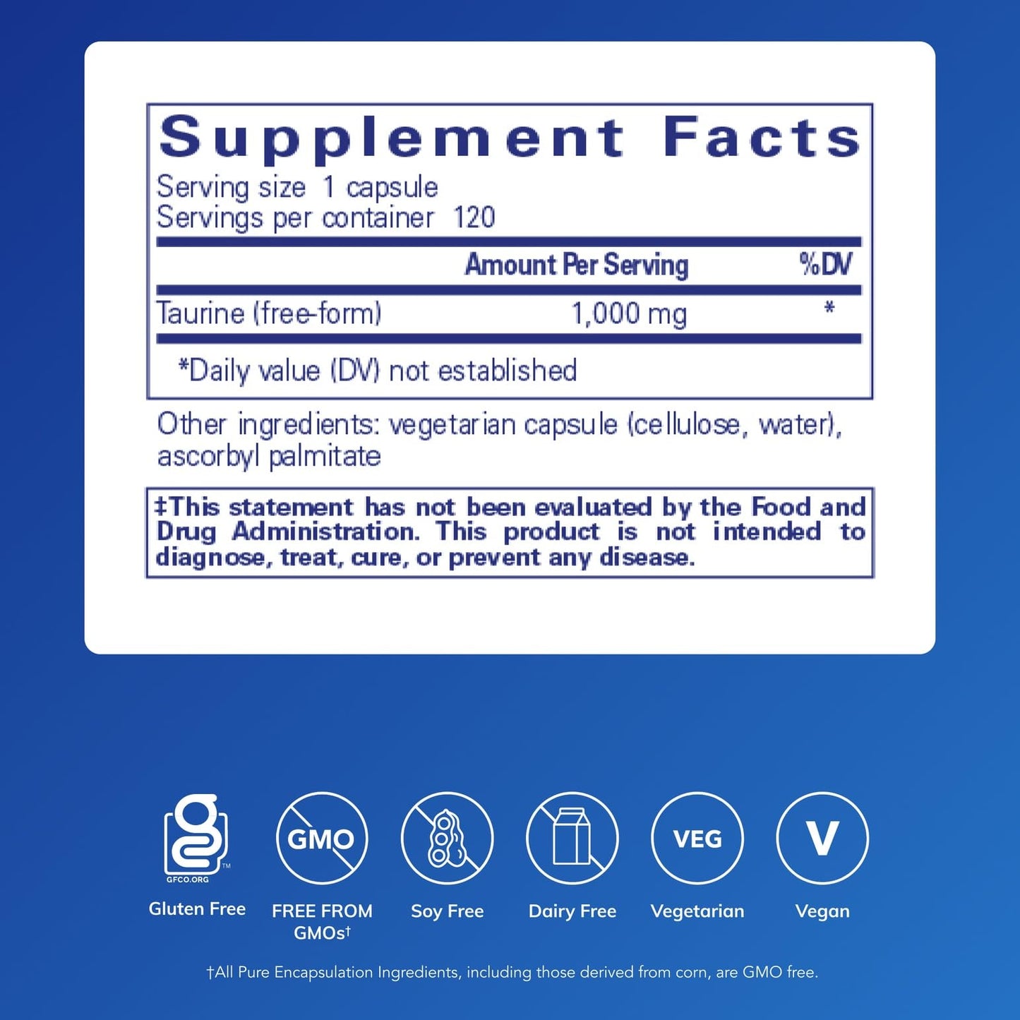 Pure Encapsulations Taurine 1,000 mg Capsule, 120 Capsules