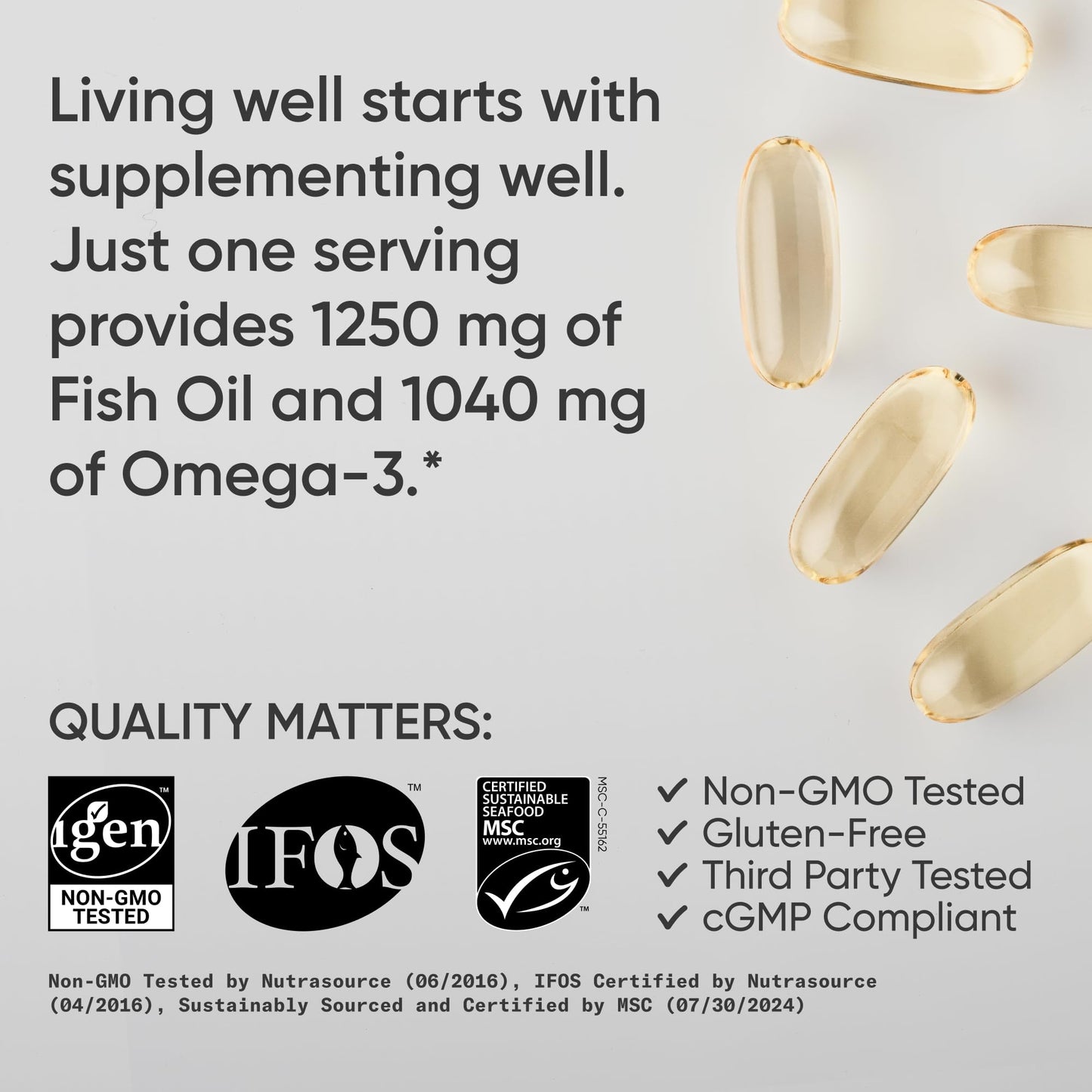 Sports Research Omega-3 Fish Oil 1250mg from Wild Alaska Pollock Capsule, 240 Count