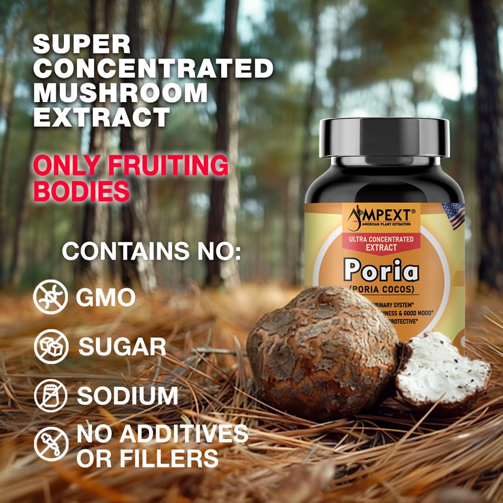 AMPEXT Poria Cocos Mushroom Extract Capsules, 90 Veg Caps