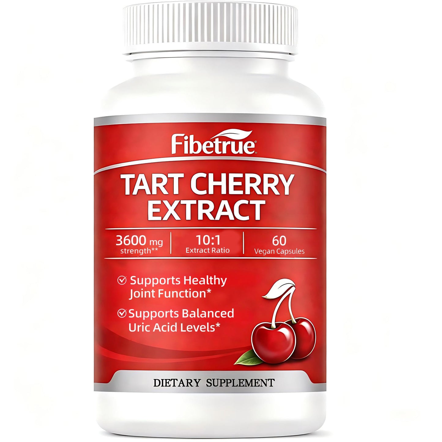 Fibetrue Tart Cherry Extract Capsules 3600mg (10:1) Montmorency Cherry for Joint Comfort & Uric Acid Balance – Antioxidant Support – Vegan, Non-GMO – 60 Capsules
