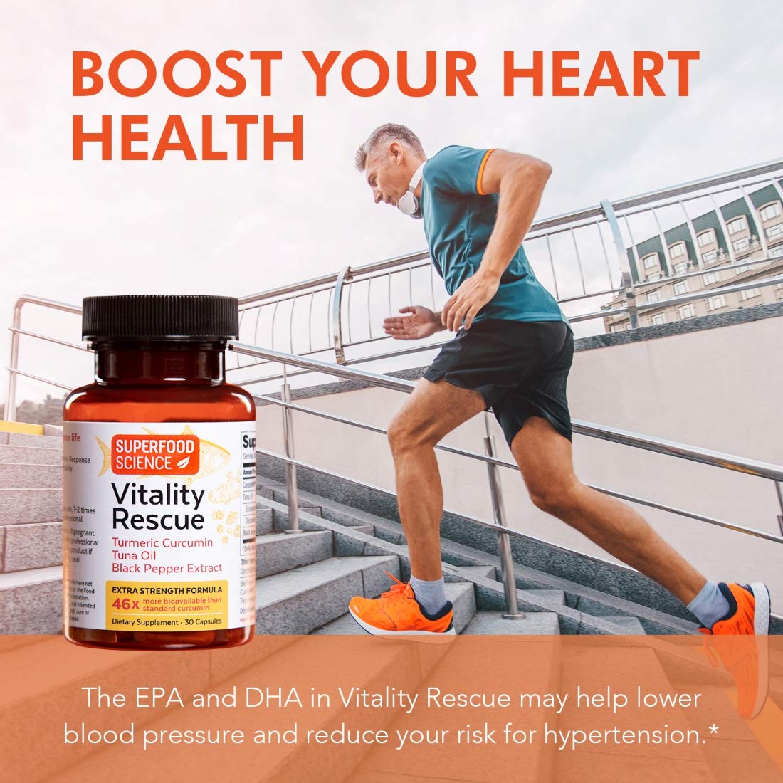 Superfood Science Vitality Rescue Omega 3 with Turmeric Curcumin Supplement, Capsule, 30 Capsules