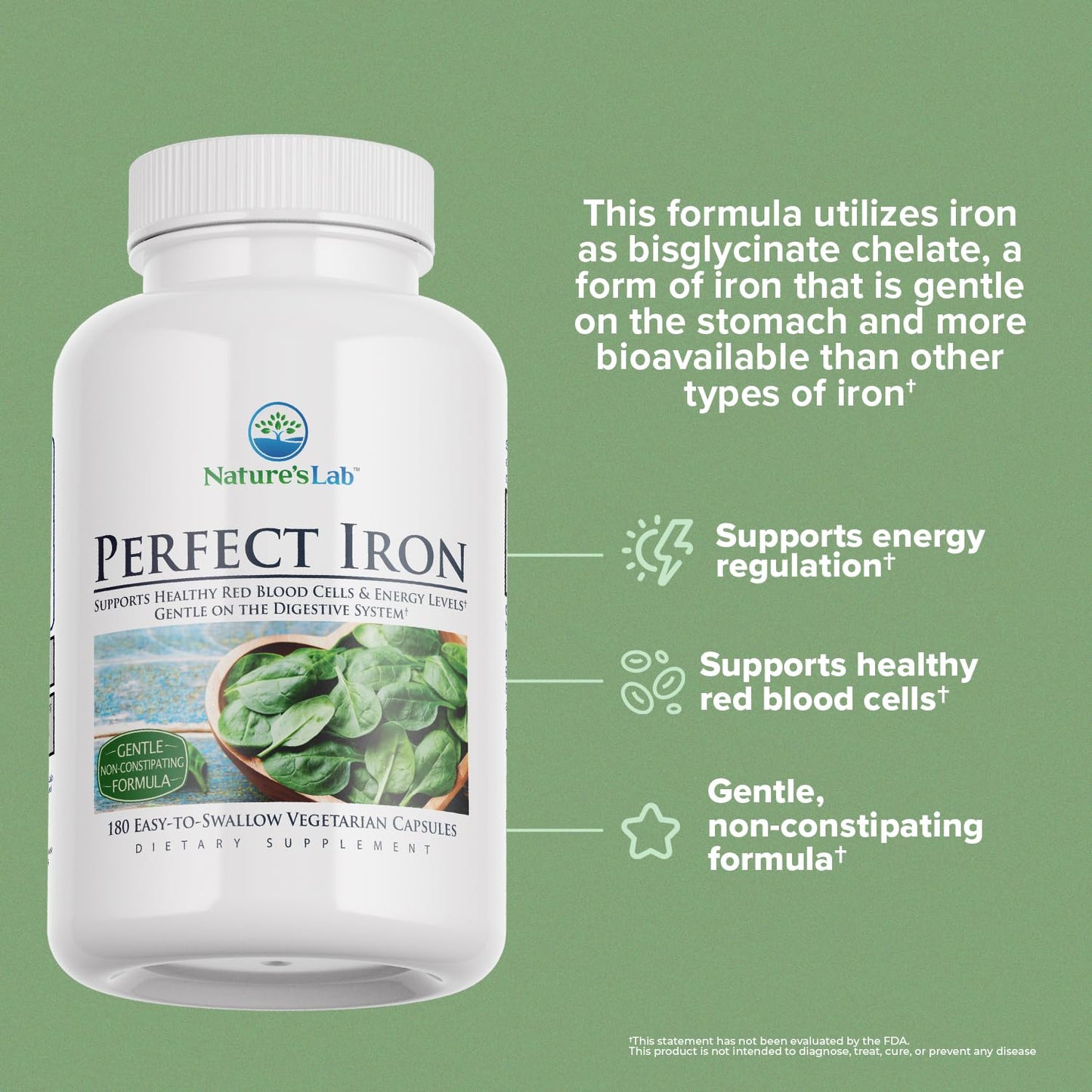 Nature's Lab Perfect Iron 25mg Dietary Supplement Capsules 180 Count