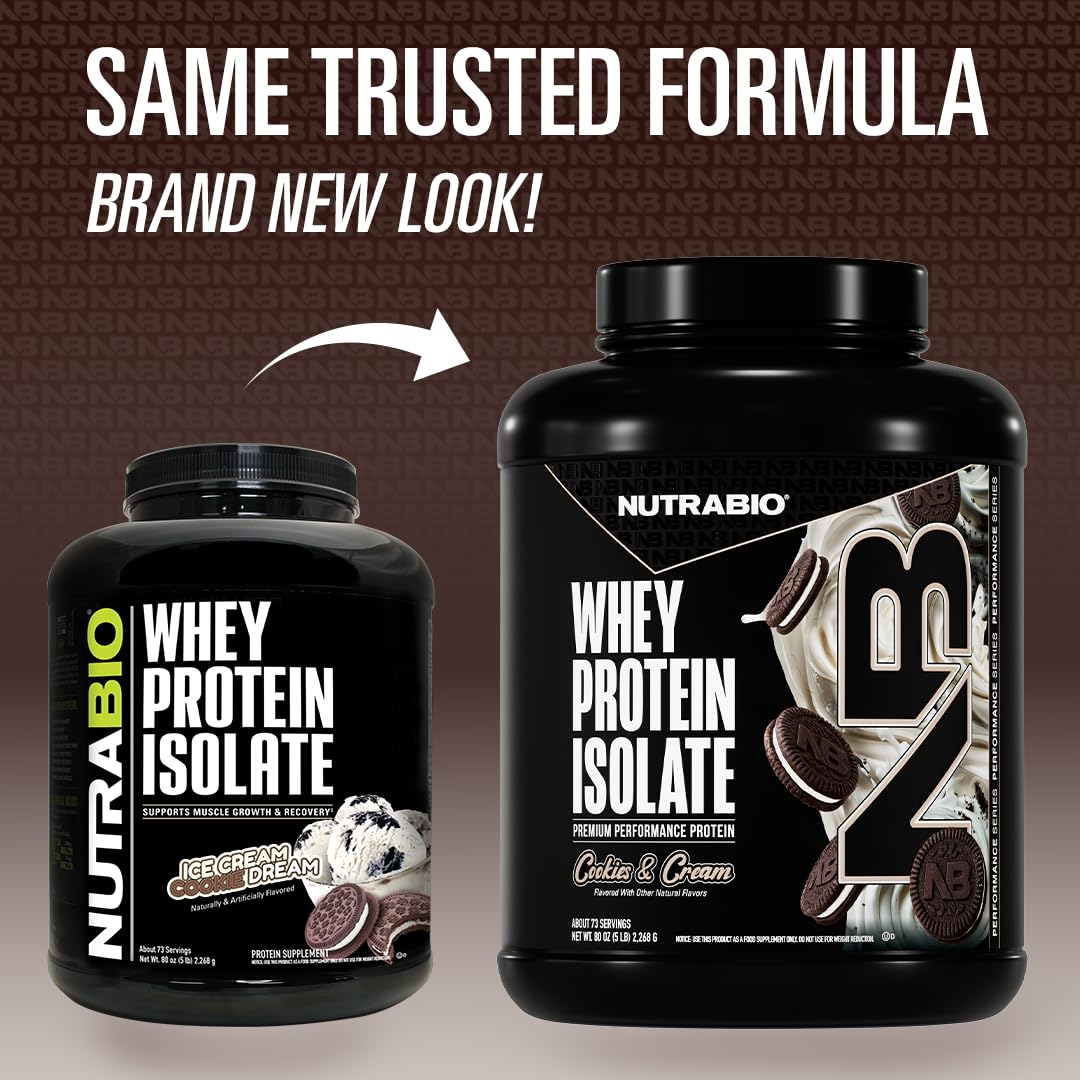 NutraBio 100% Whey Protein Isolate Protein Powder, Cookies & Cream, Powder, 80 Servings