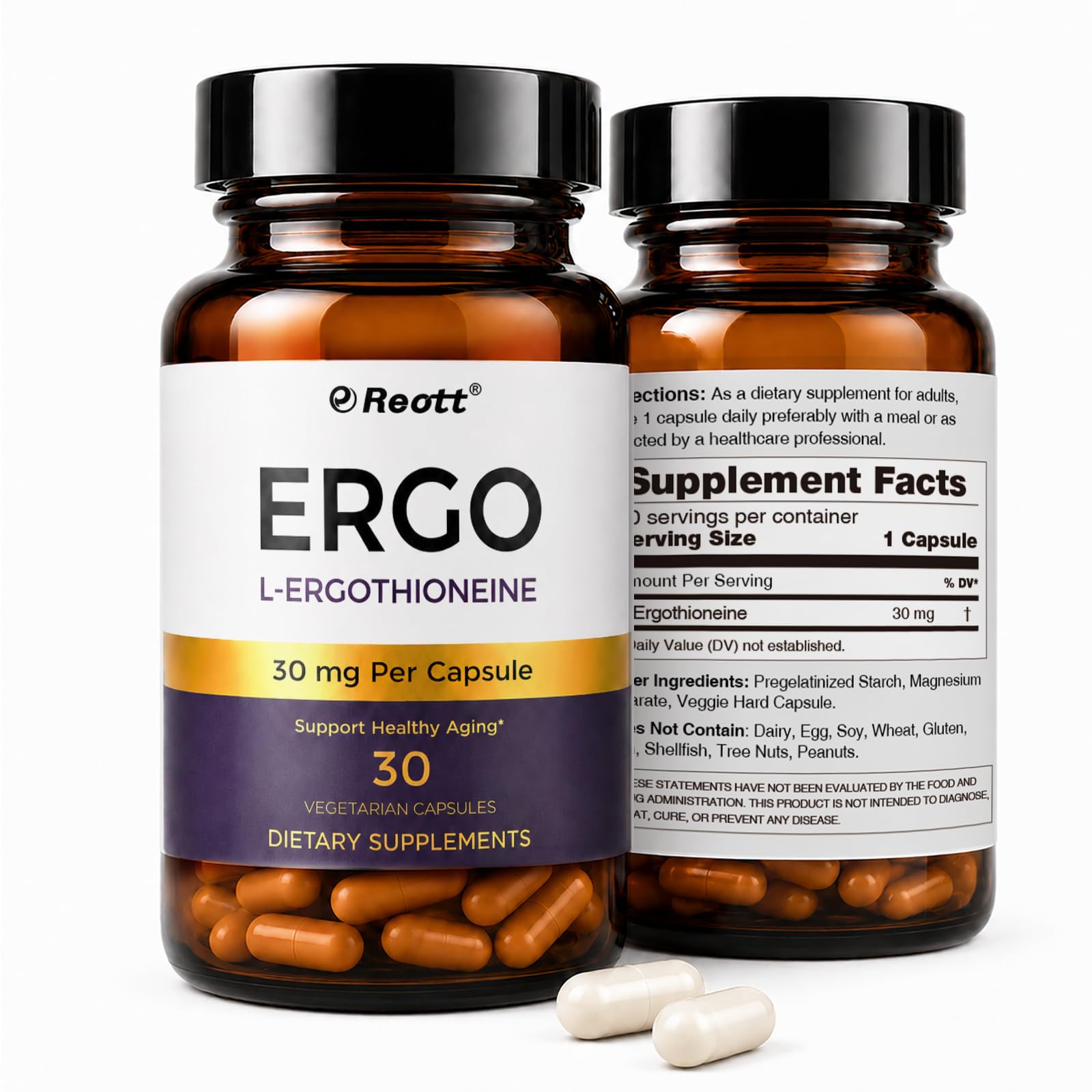 REOTT Ergothioneine Capsules, 30 Count