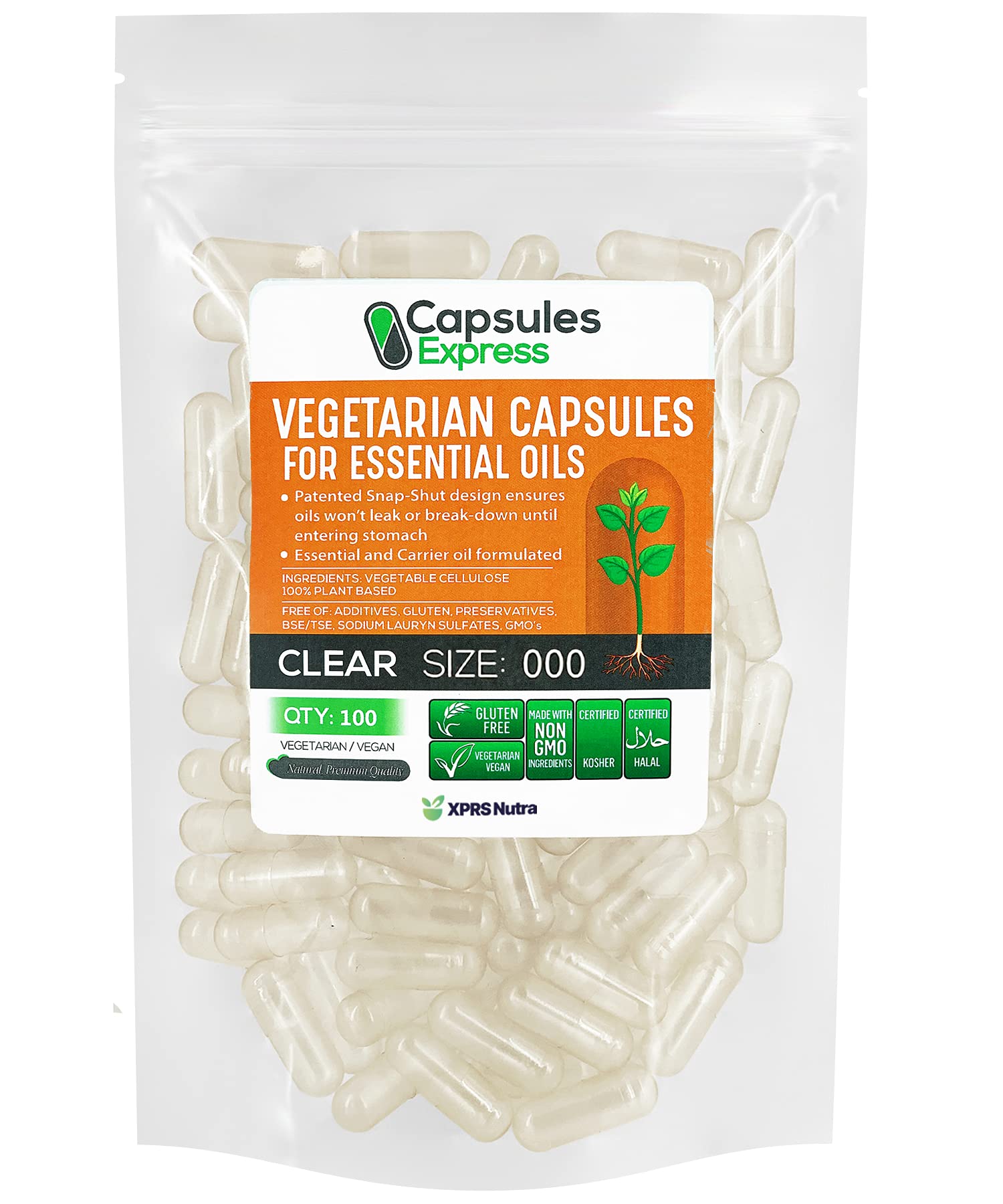 XPRS Nutra Size 000 Empty Vegan Capsules, 100 Count