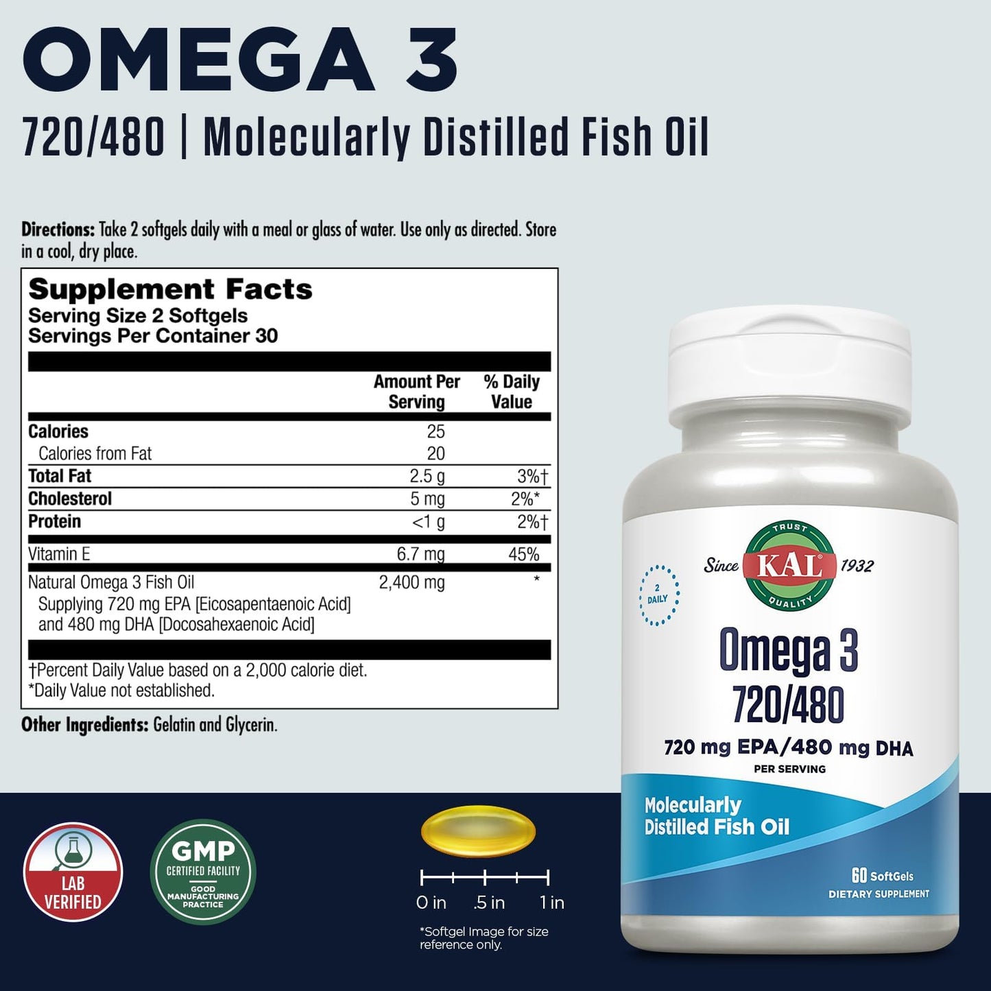KAL Omega 3 Fish Oil Softgels 60
