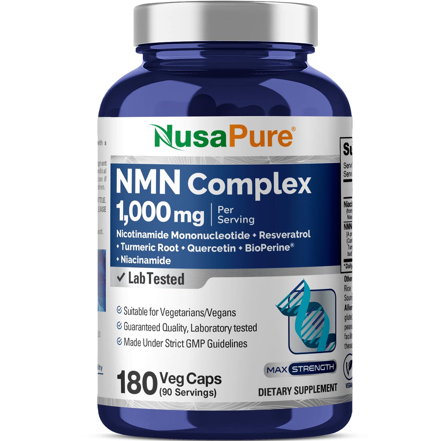 NusaPure NMN Complex 1,000 mg per Serving with Resveratrol, Turmeric Root, Quercetin & BioPerine, 180 Vegan Capsules