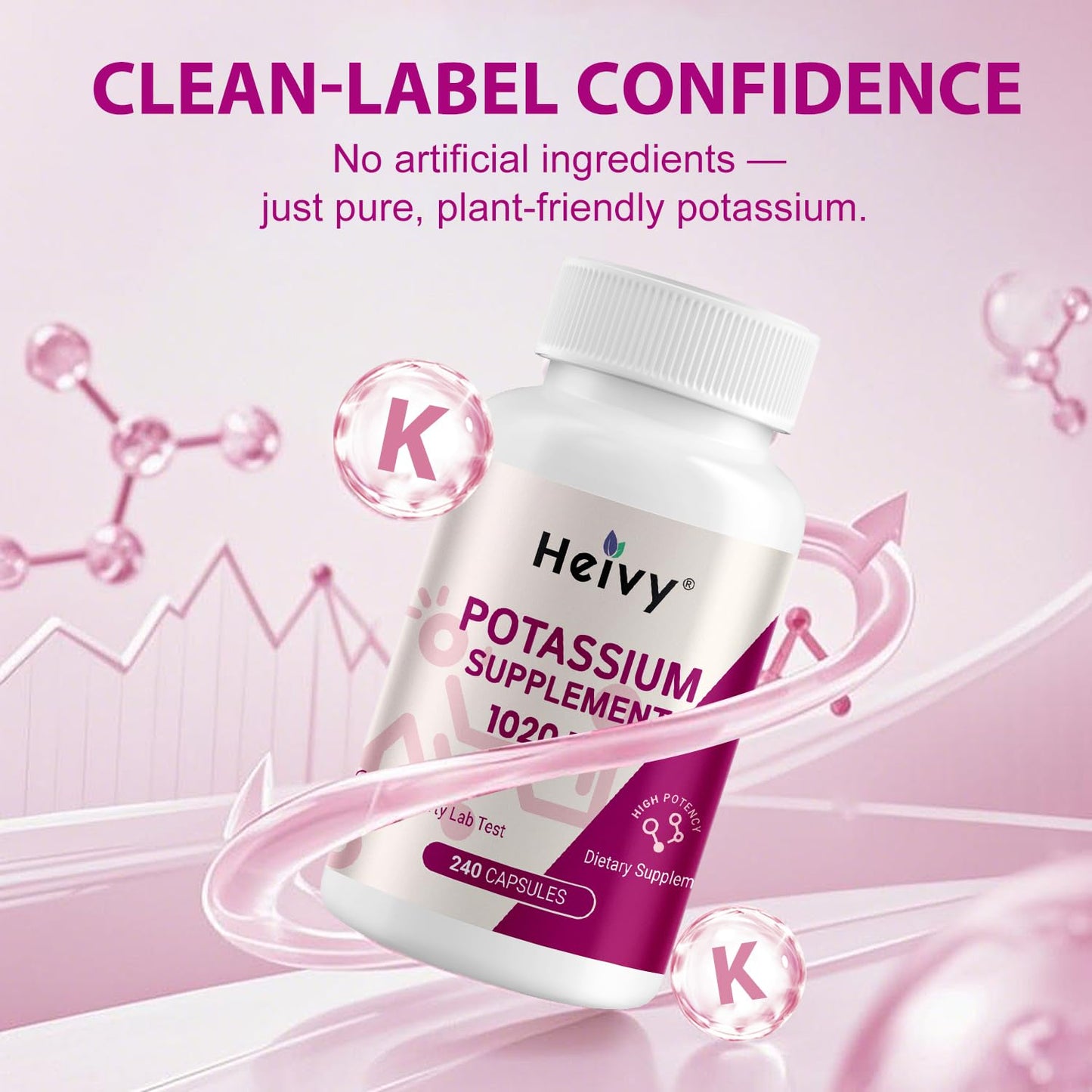 Heivy Potassium Supplement 1020 mg Capsules, 240 Veg Capsules