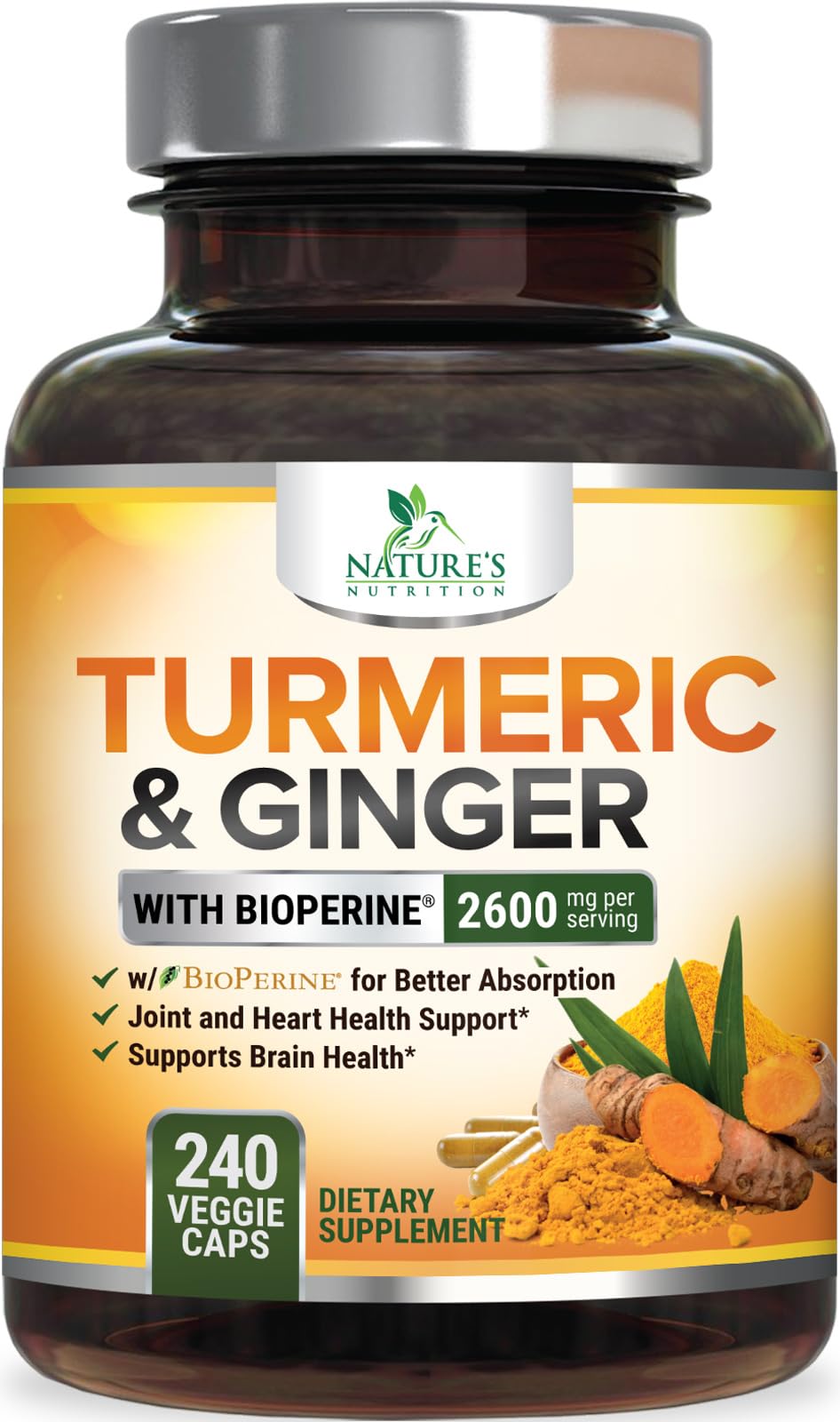 Nature's Nutrition Turmeric Curcumin Supplement Capsules 240 Count