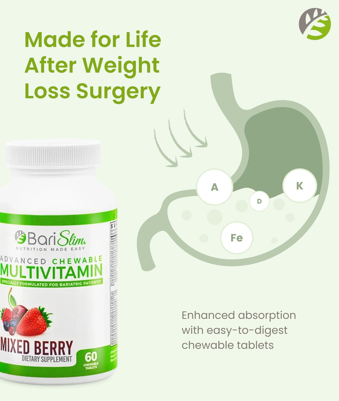 BariSlim Advanced Chewable Bariatric Multivitamin Tablets, 60 Count