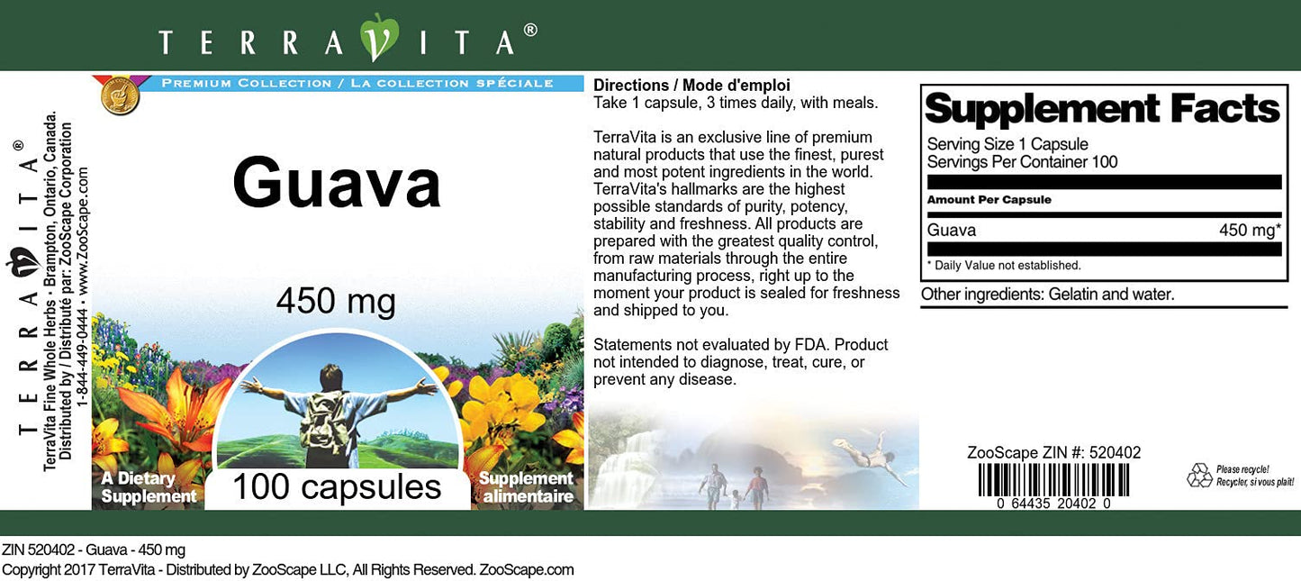 Terravita Guava 450 mg Capsule, 100 Count