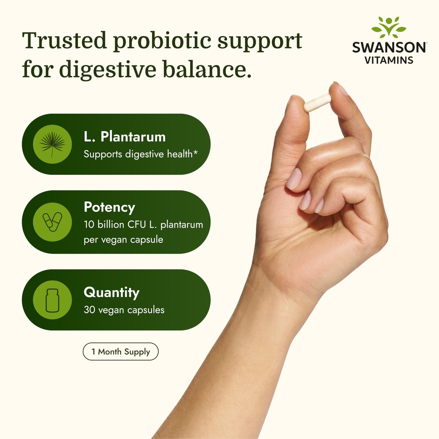 Swanson L. Plantarum 10 Billion CFUs Probiotic Capsule, 30 Count