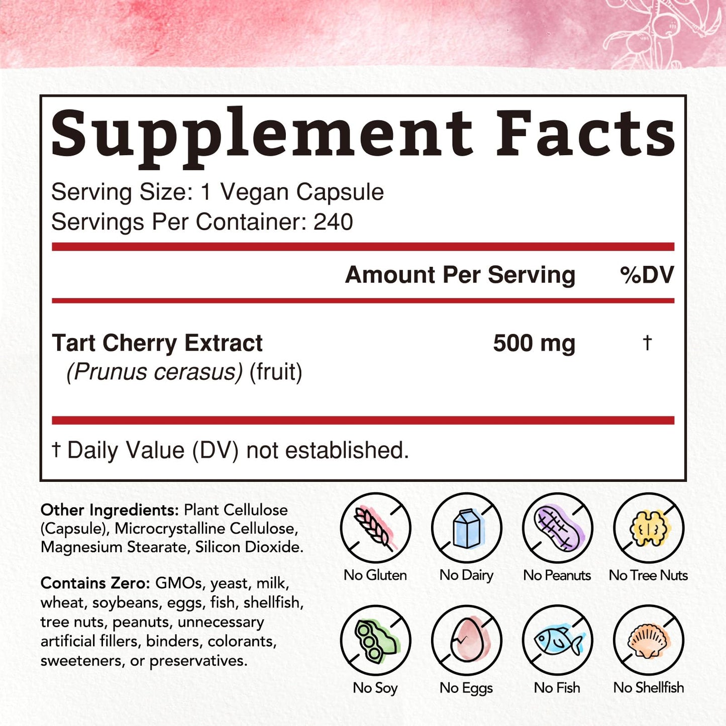 Bonawell Tart Cherry 500mg Extract Capsule, 240 Capsules