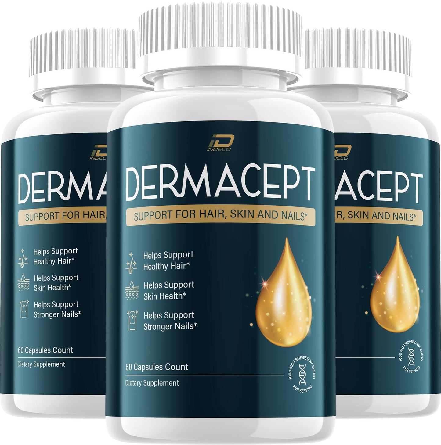 Indelo Dermacept Capsules Advanced Formula Pills Natural Blend for Skin Support Extra Strength, 180 Capsules