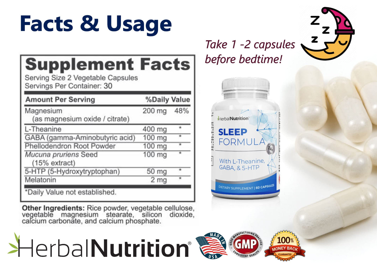 Herbal Nutrition Sleep Formula with Melatonin Sleep Support Supplement Capsule 1